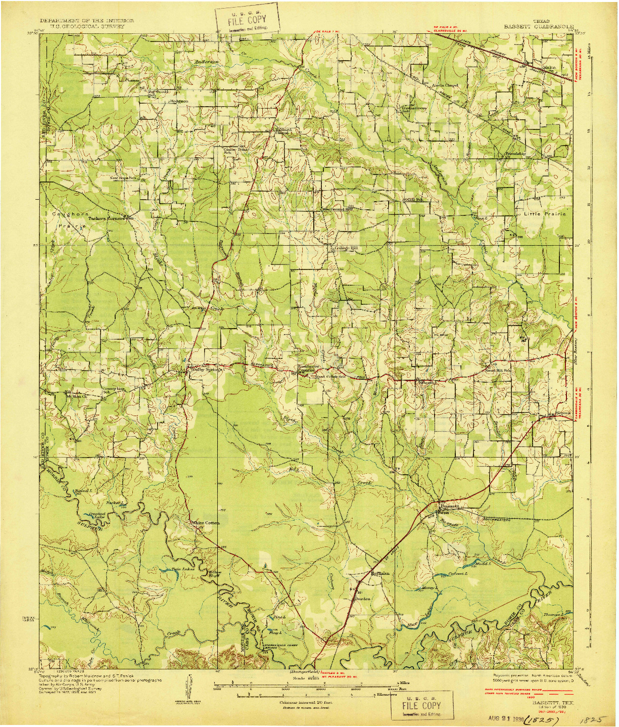 USGS 1:62500-SCALE QUADRANGLE FOR BASSETT, TX 1930