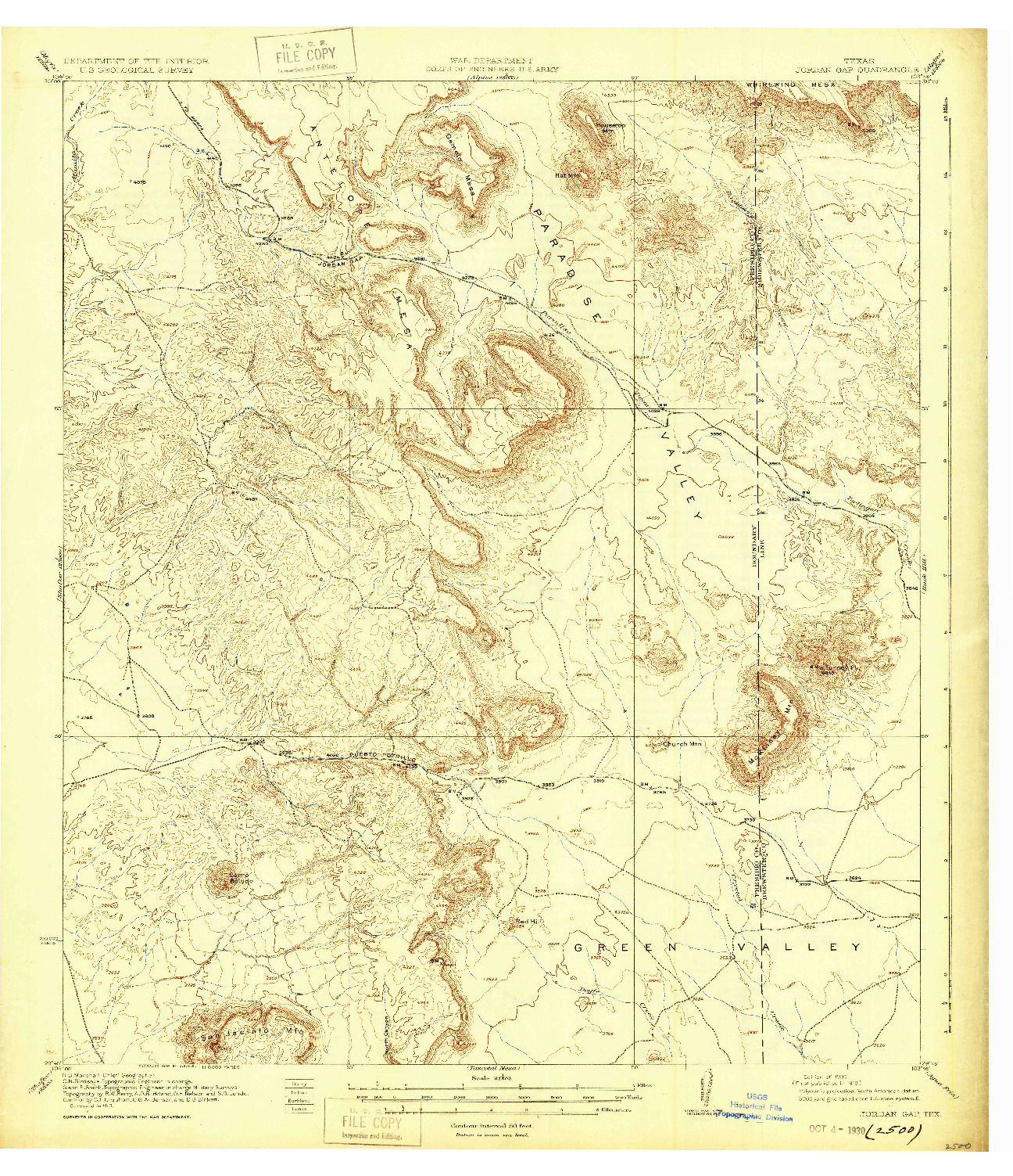 USGS 1:62500-SCALE QUADRANGLE FOR JORDAN GAP, TX 1930