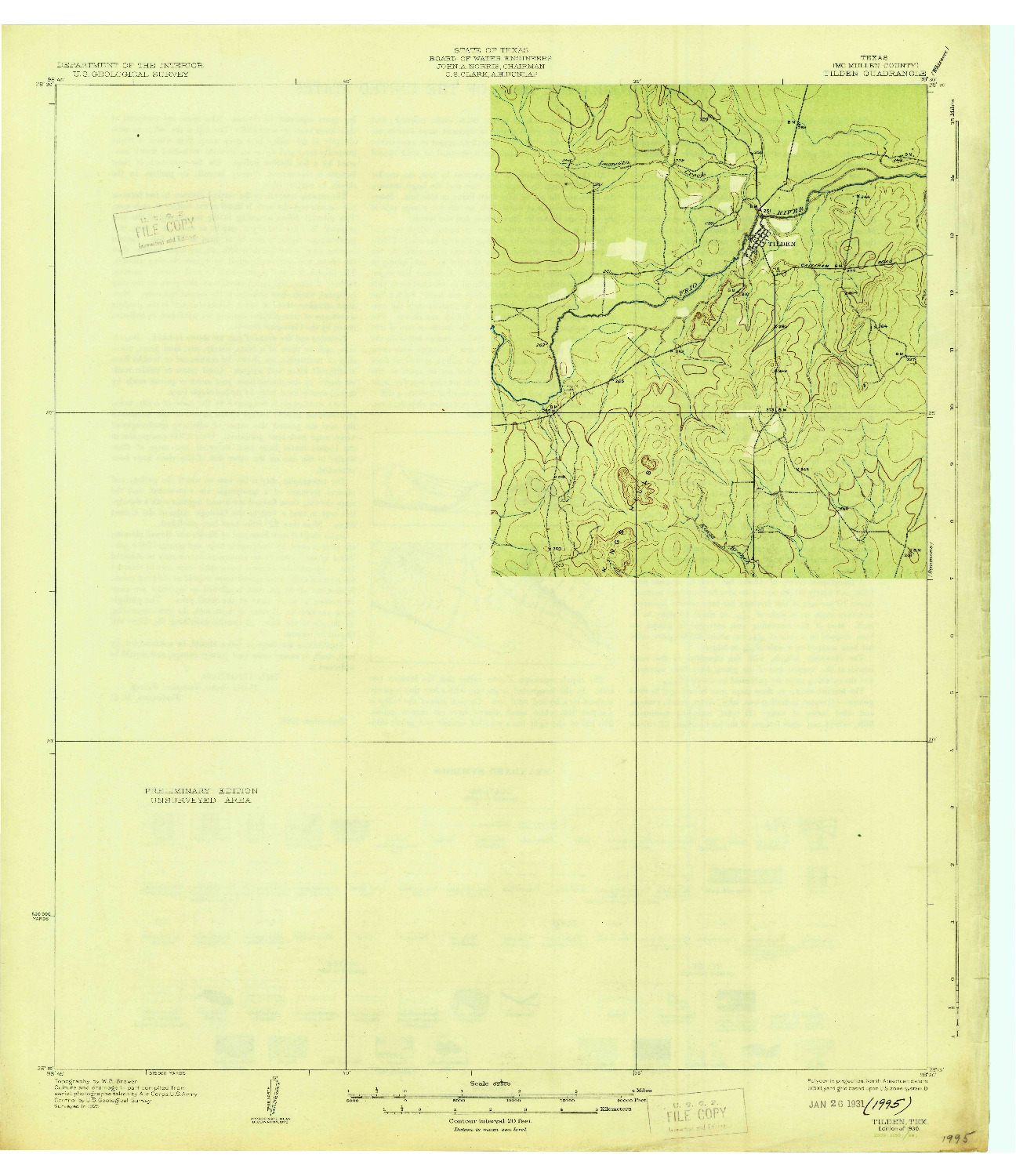 USGS 1:62500-SCALE QUADRANGLE FOR TILDEN, TX 1930