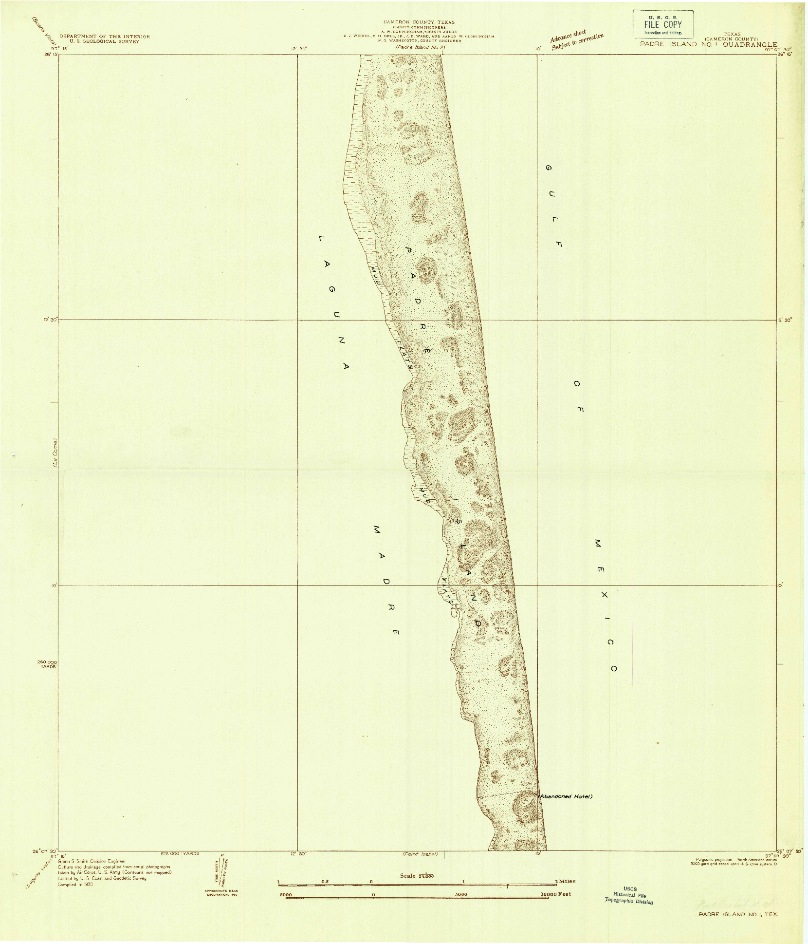 USGS 1:24000-SCALE QUADRANGLE FOR PADRE ISLAND NO. 1, TX 1930