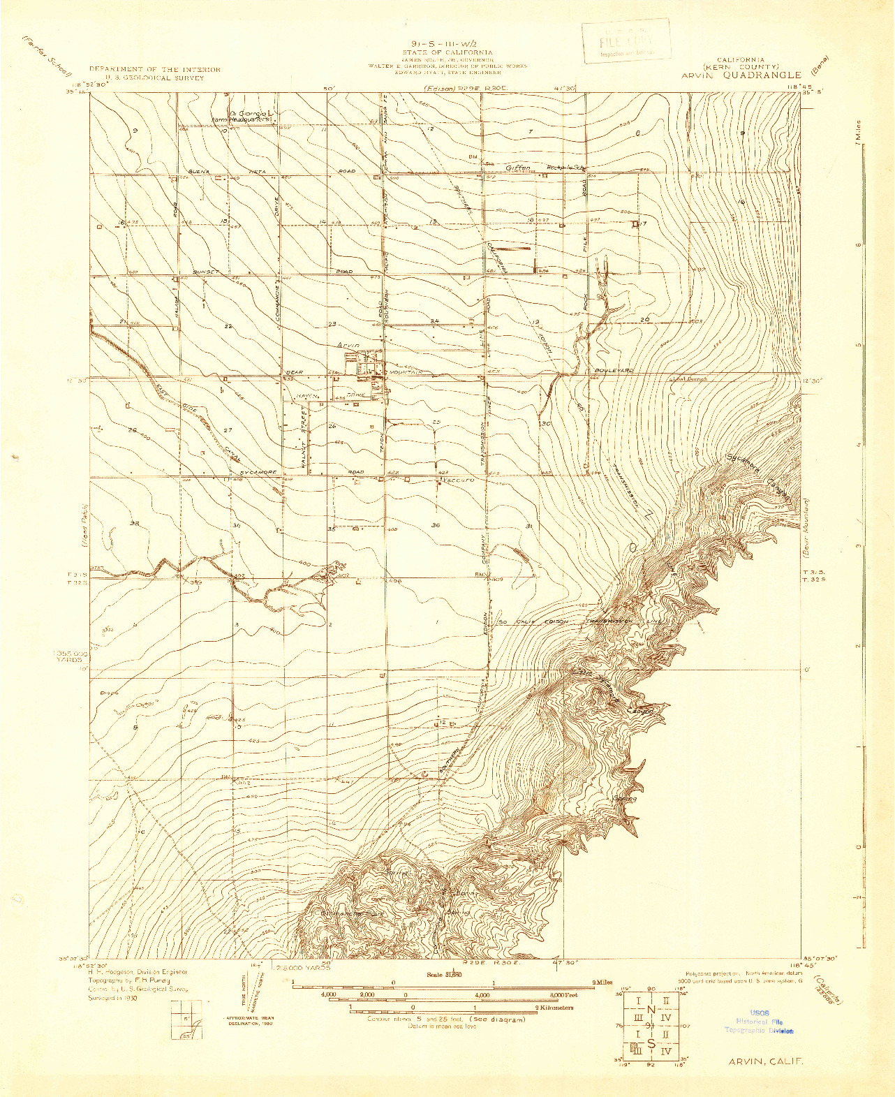 USGS 1:31680-SCALE QUADRANGLE FOR ARVIN, CA 1930