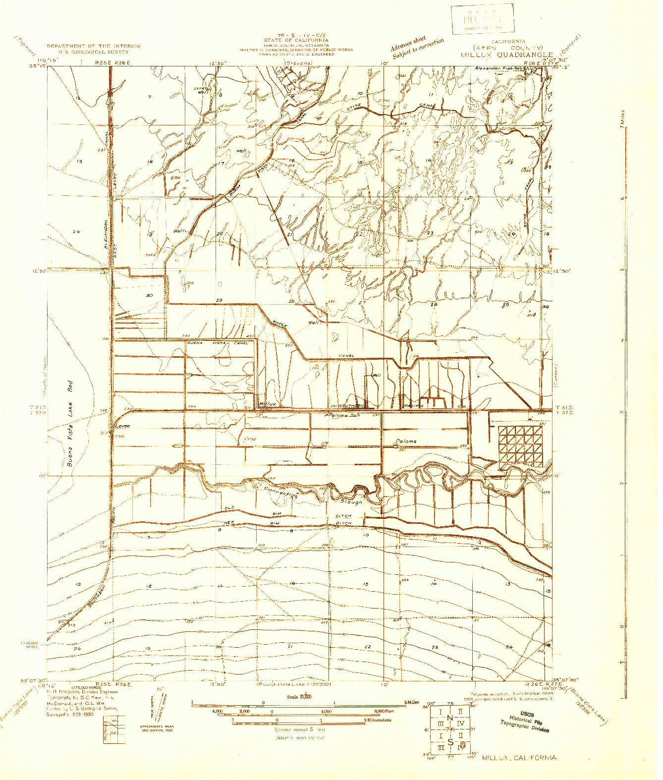 USGS 1:31680-SCALE QUADRANGLE FOR MILLUX, CA 1930