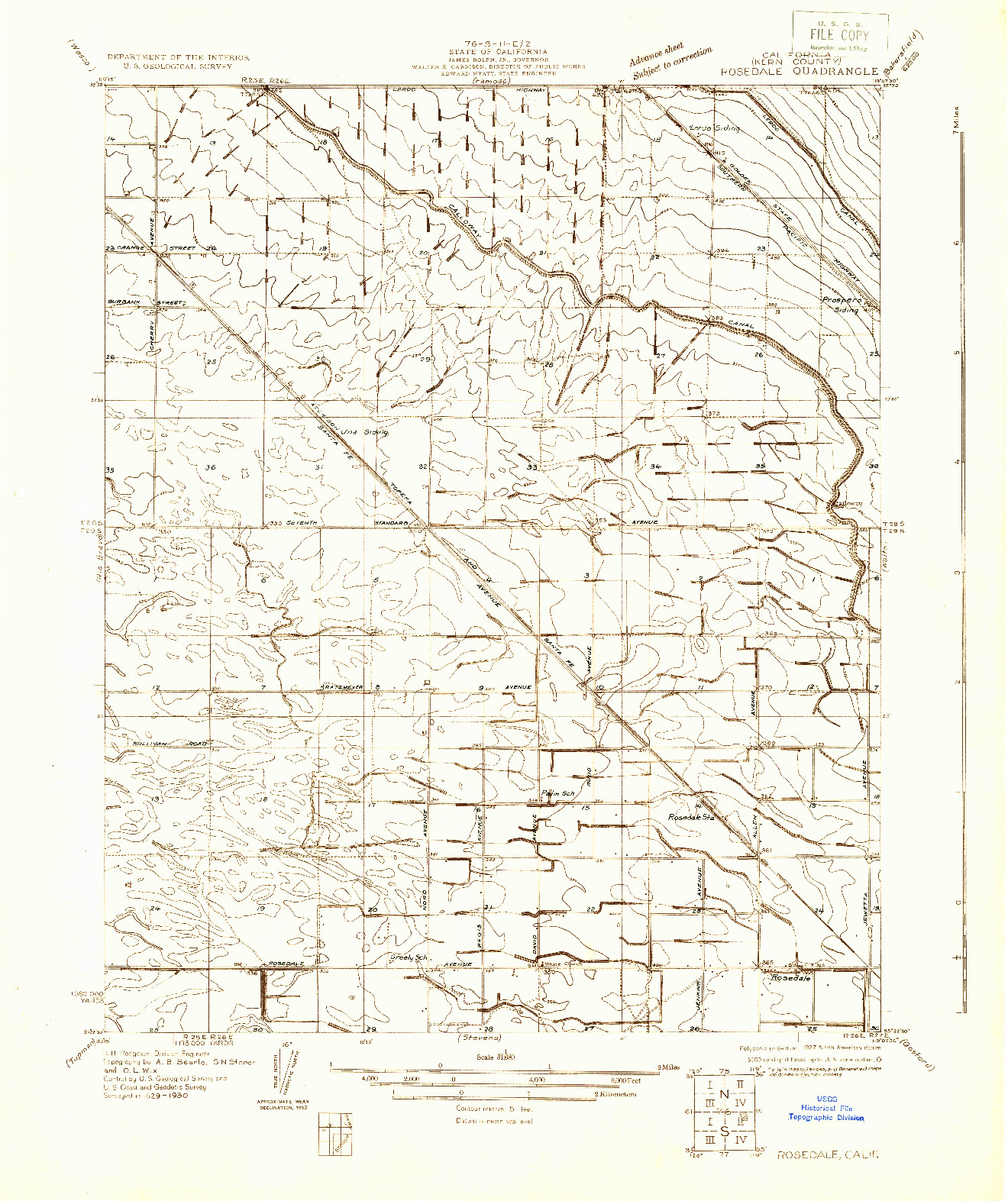 USGS 1:31680-SCALE QUADRANGLE FOR ROSEDALE, CA 1930