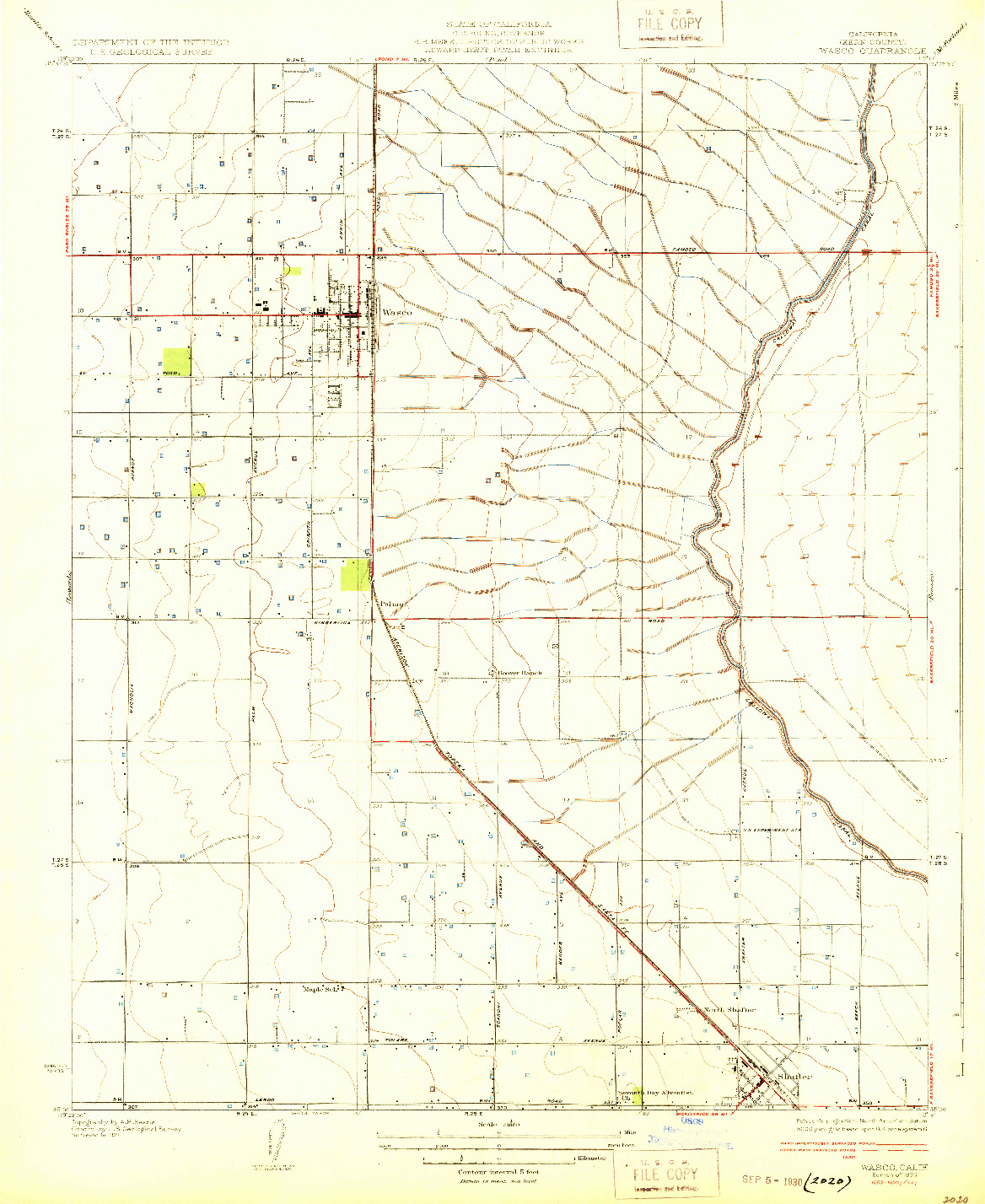 USGS 1:31680-SCALE QUADRANGLE FOR WASCO, CA 1930