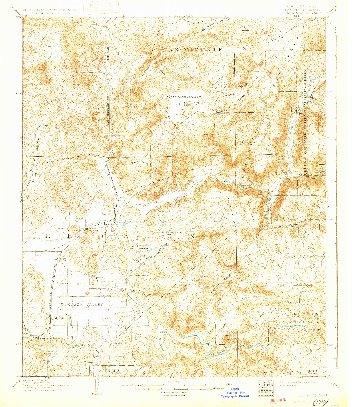 USGS 1:62500-SCALE QUADRANGLE FOR EL CAJON, CA 1903