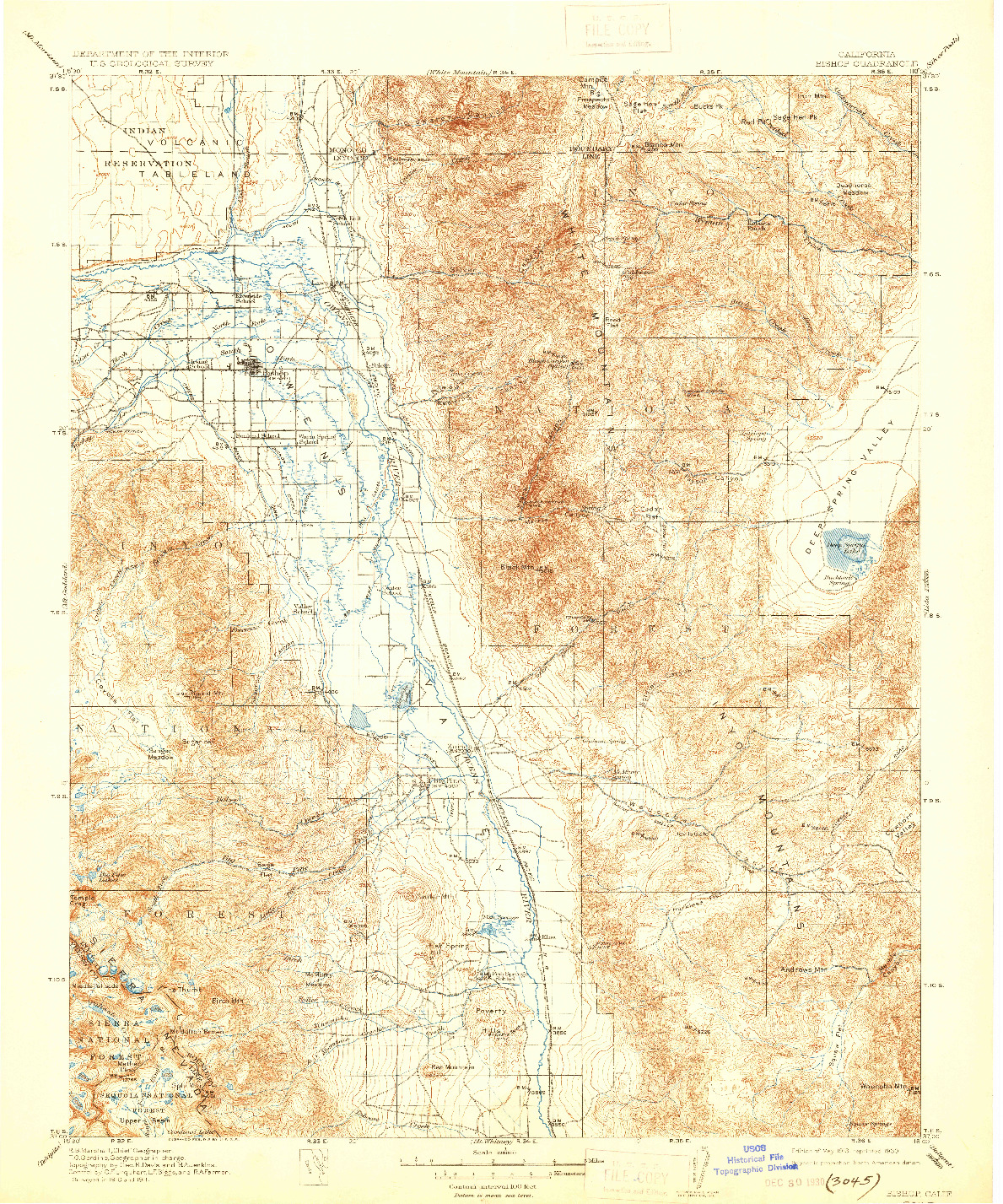 USGS 1:125000-SCALE QUADRANGLE FOR BISHOP, CA 1913