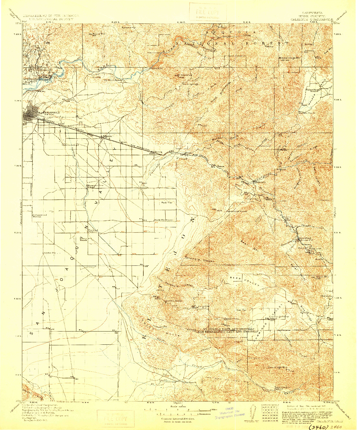 USGS 1:125000-SCALE QUADRANGLE FOR CALIENTE, CA 1914