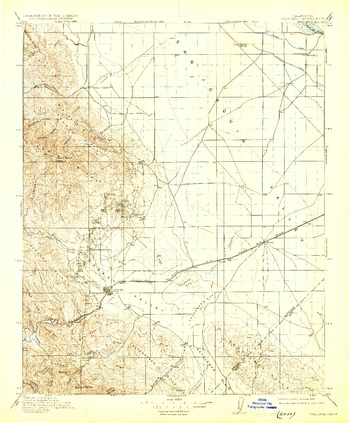 USGS 1:125000-SCALE QUADRANGLE FOR COALINGA, CA 1912