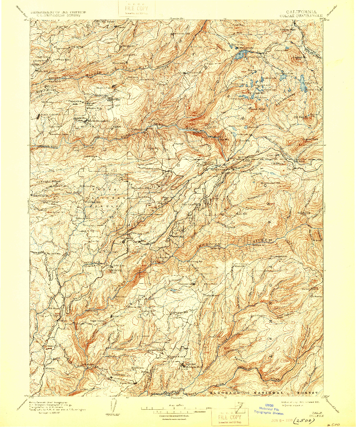 USGS 1:125000-SCALE QUADRANGLE FOR COLFAX, CA 1902