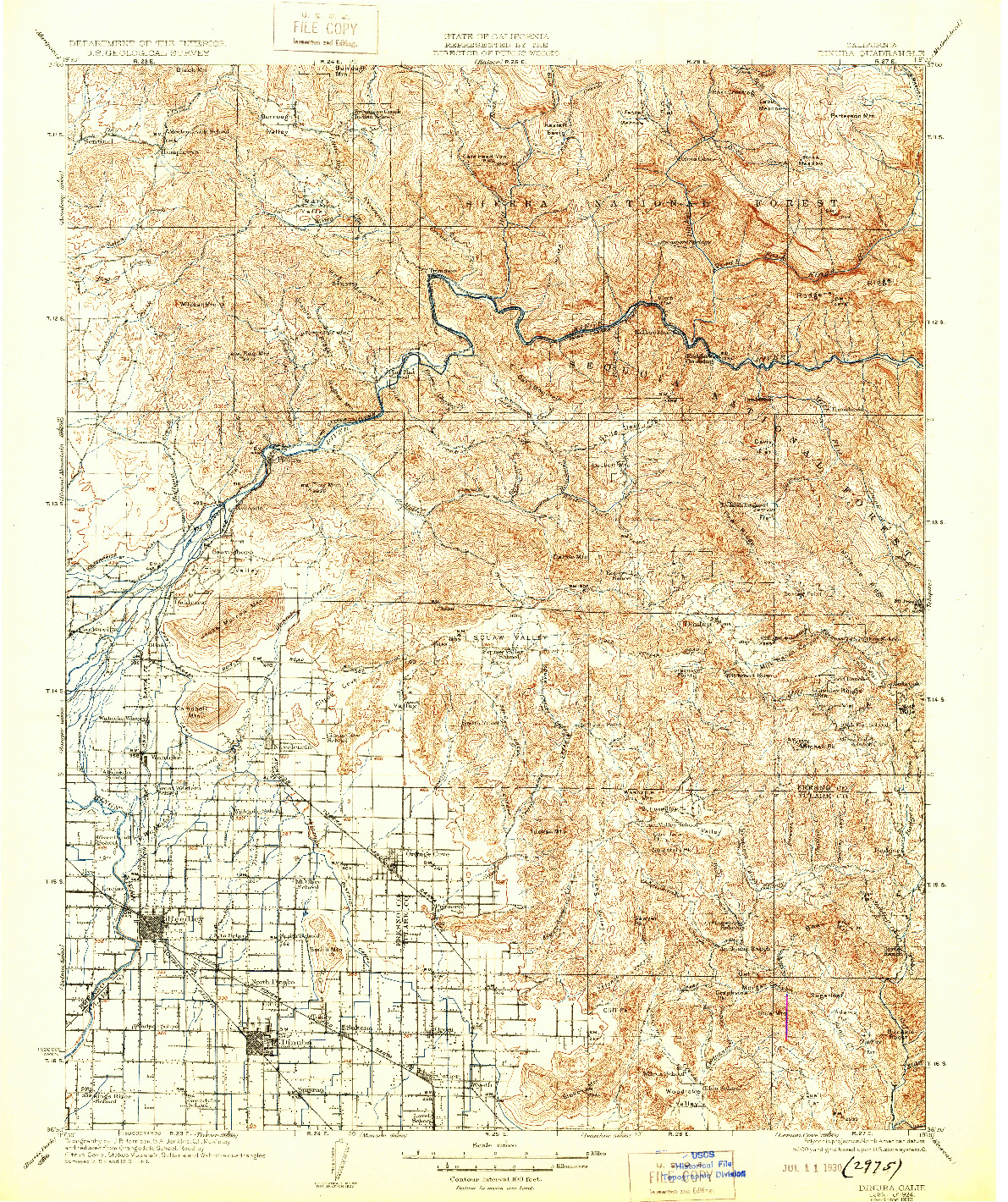 USGS 1:125000-SCALE QUADRANGLE FOR DINUBA, CA 1924