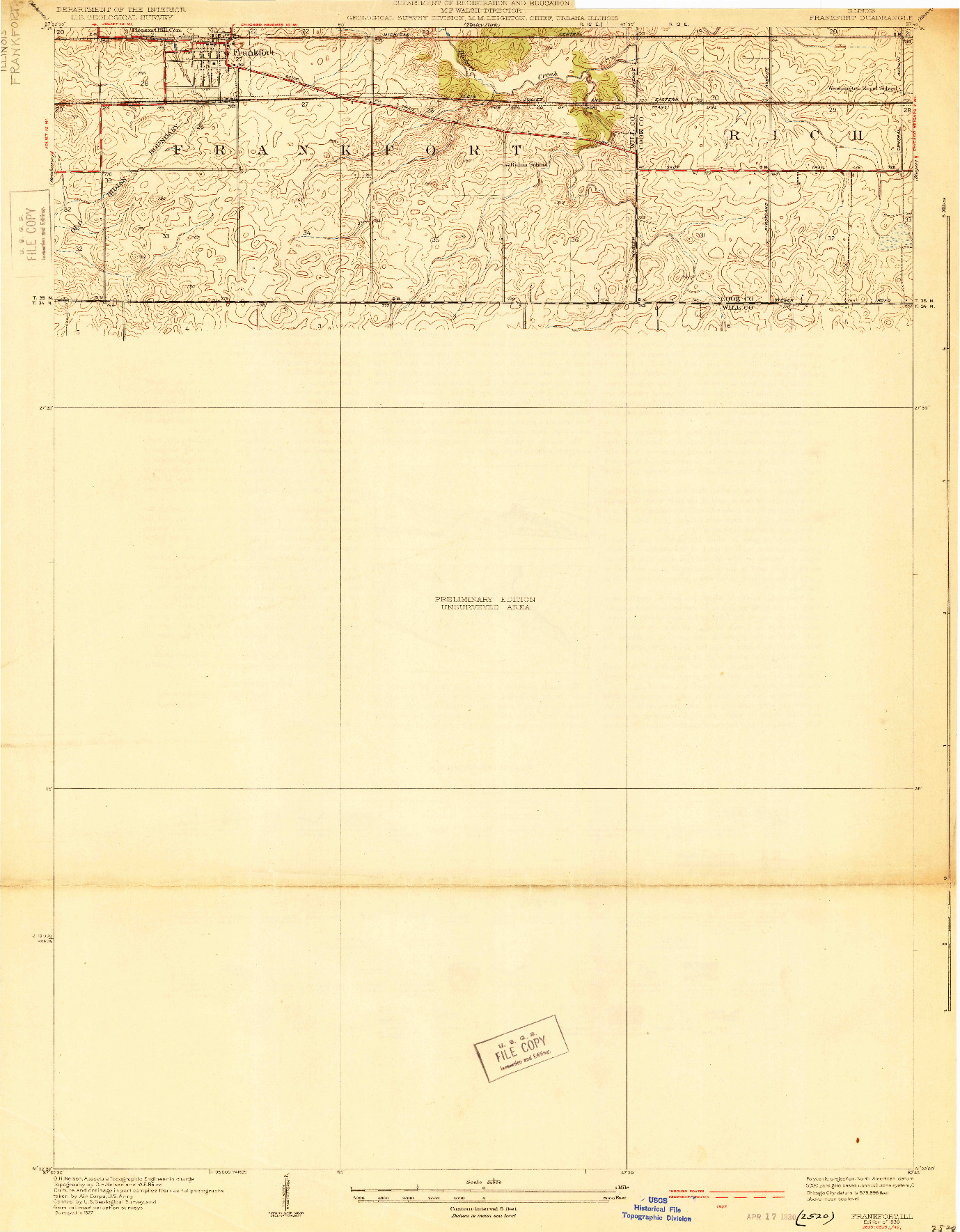 USGS 1:24000-SCALE QUADRANGLE FOR FRANKFORT, IL 1930