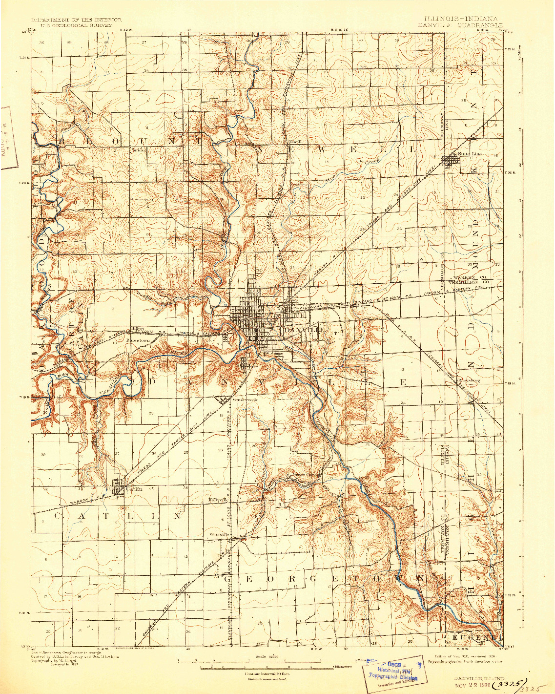 USGS 1:62500-SCALE QUADRANGLE FOR DANVILLE, IL 1900