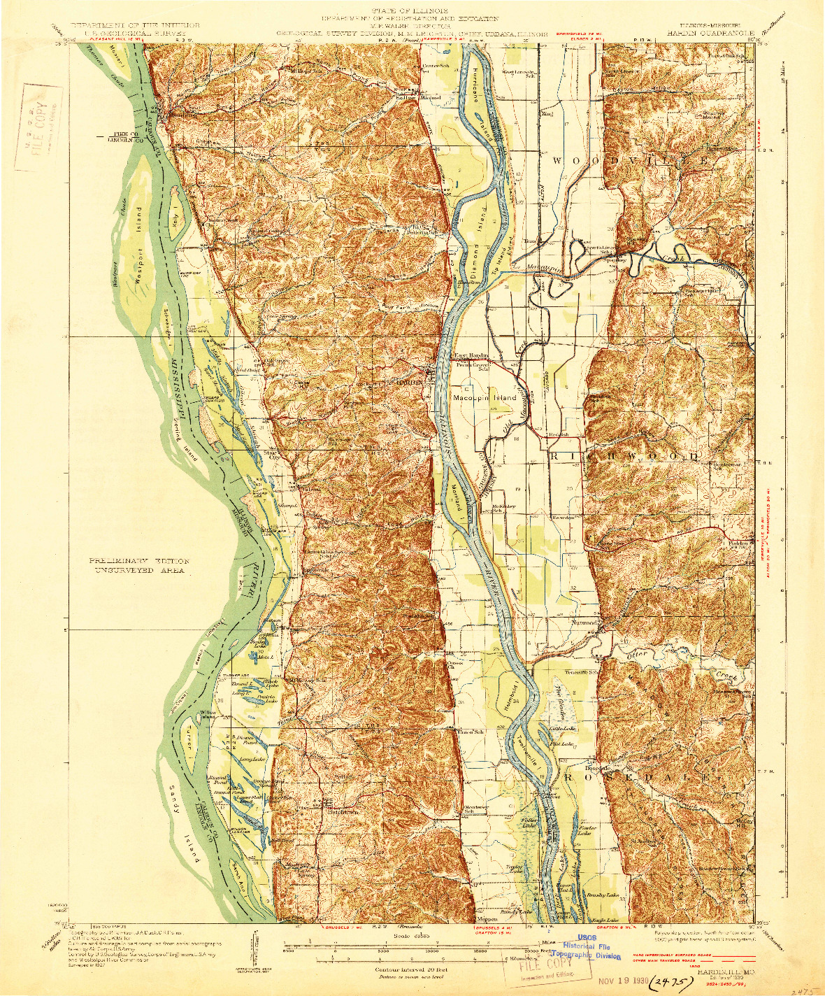 USGS 1:62500-SCALE QUADRANGLE FOR HARDIN, IL 1930