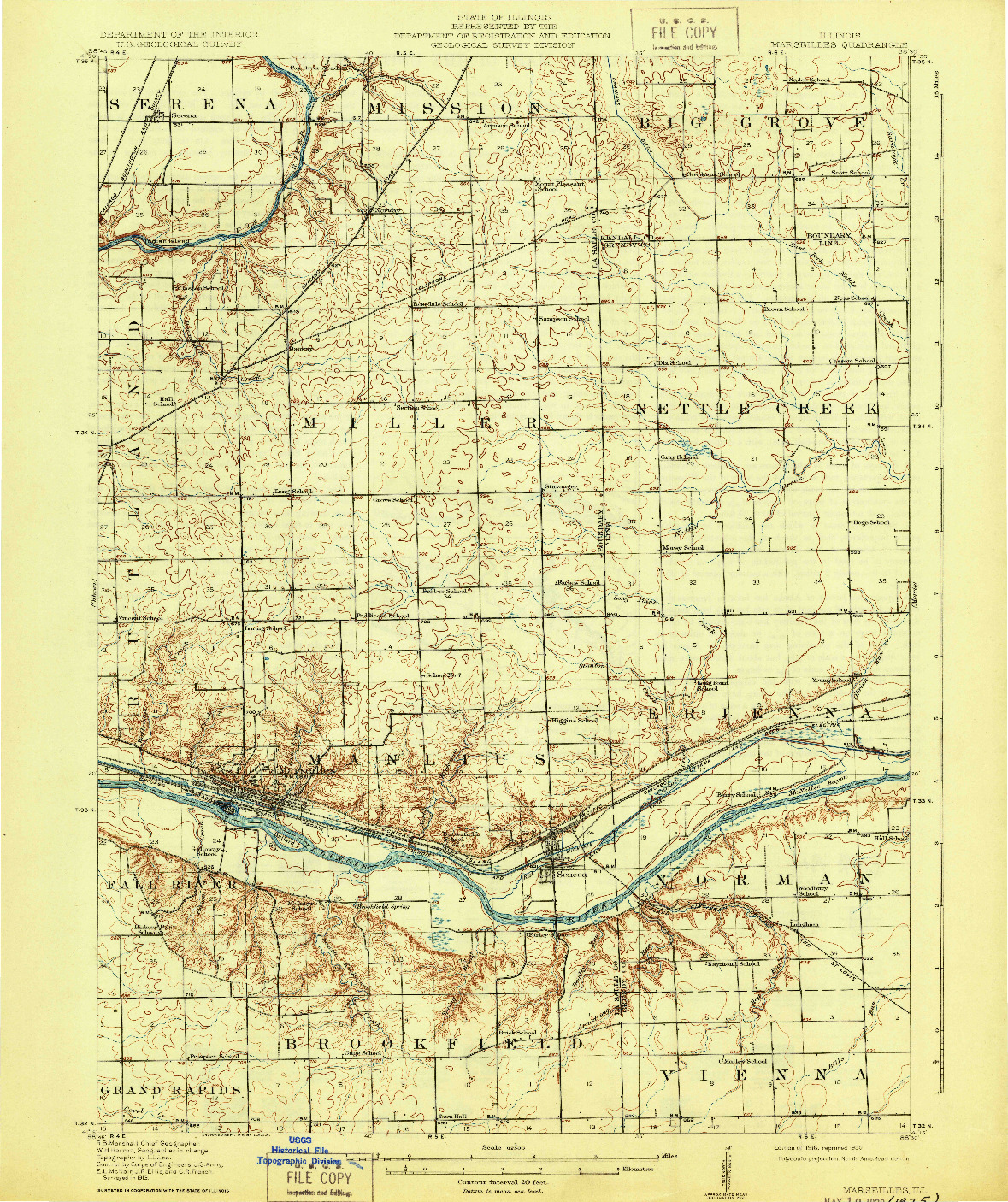 USGS 1:62500-SCALE QUADRANGLE FOR MARSEILLES, IL 1916