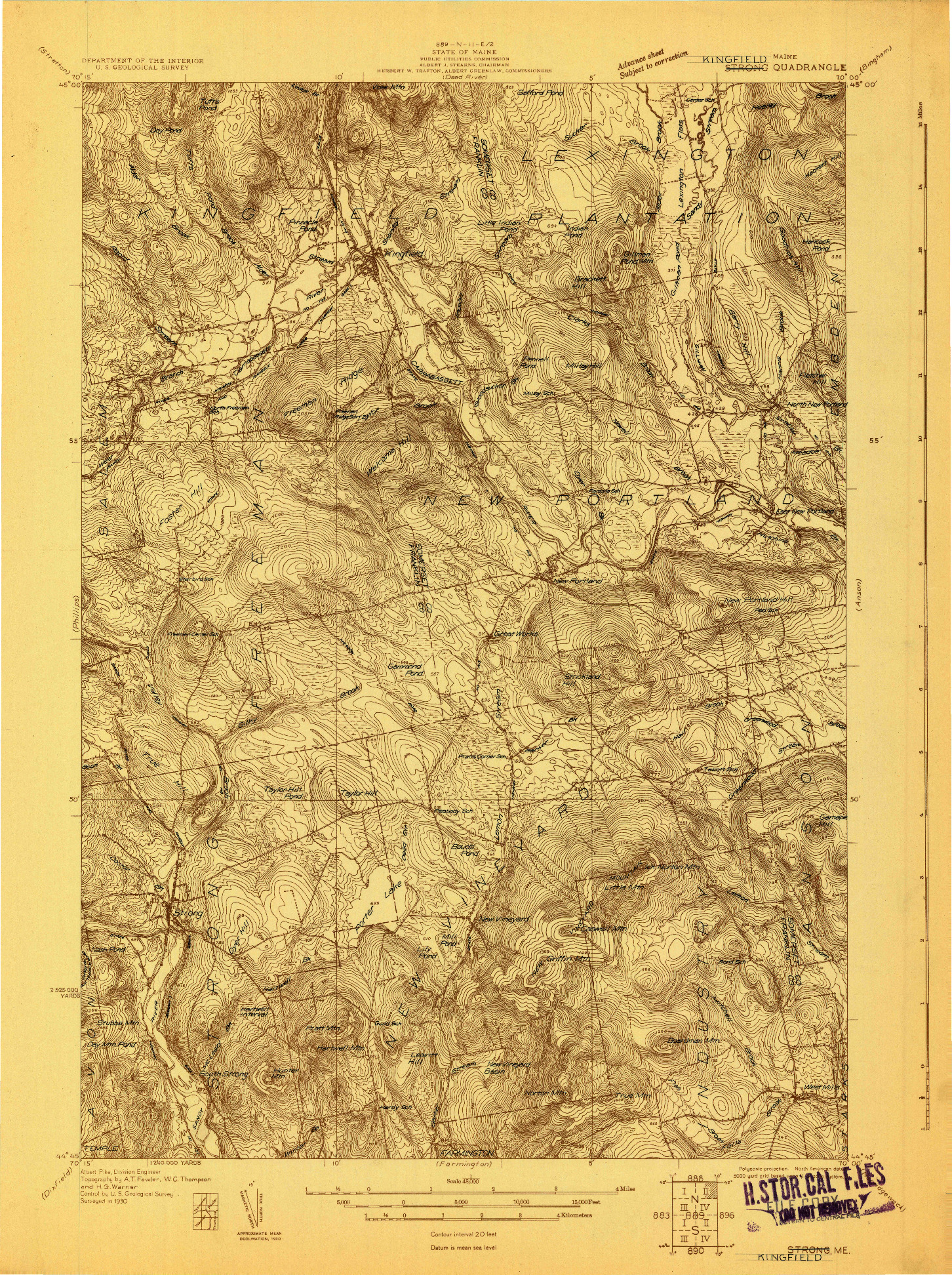 USGS 1:48000-SCALE QUADRANGLE FOR KINGFIELD, ME 1930