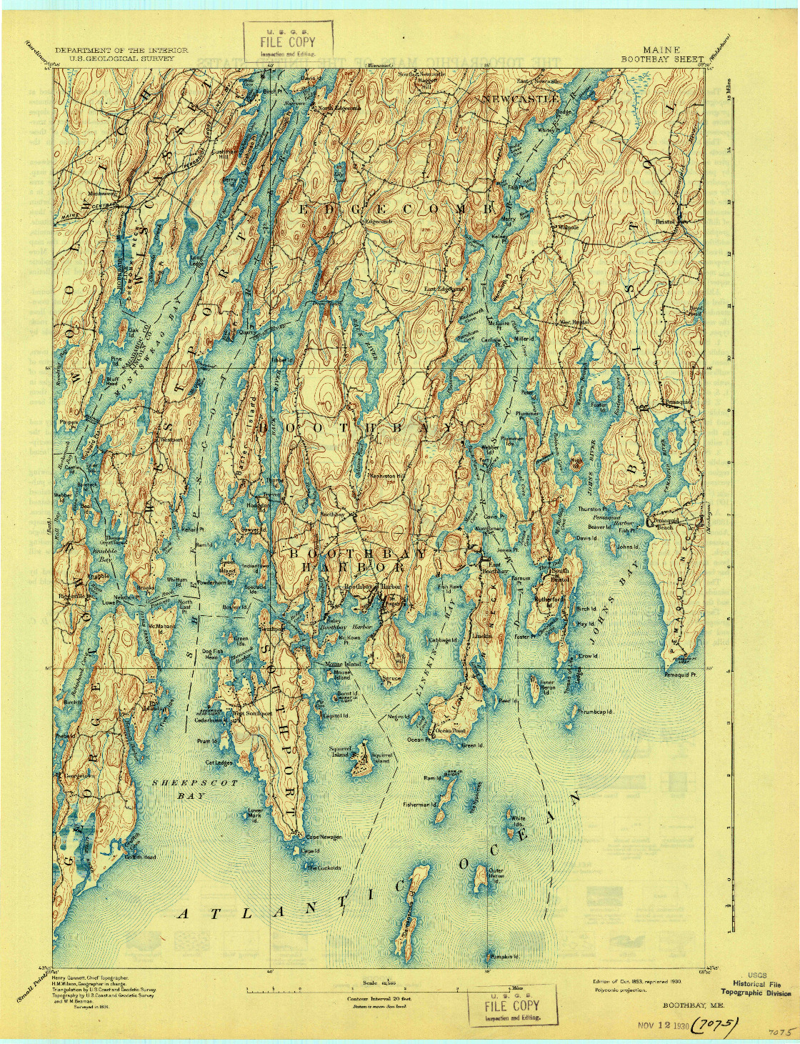 USGS 1:62500-SCALE QUADRANGLE FOR BOOTHBAY, ME 1893