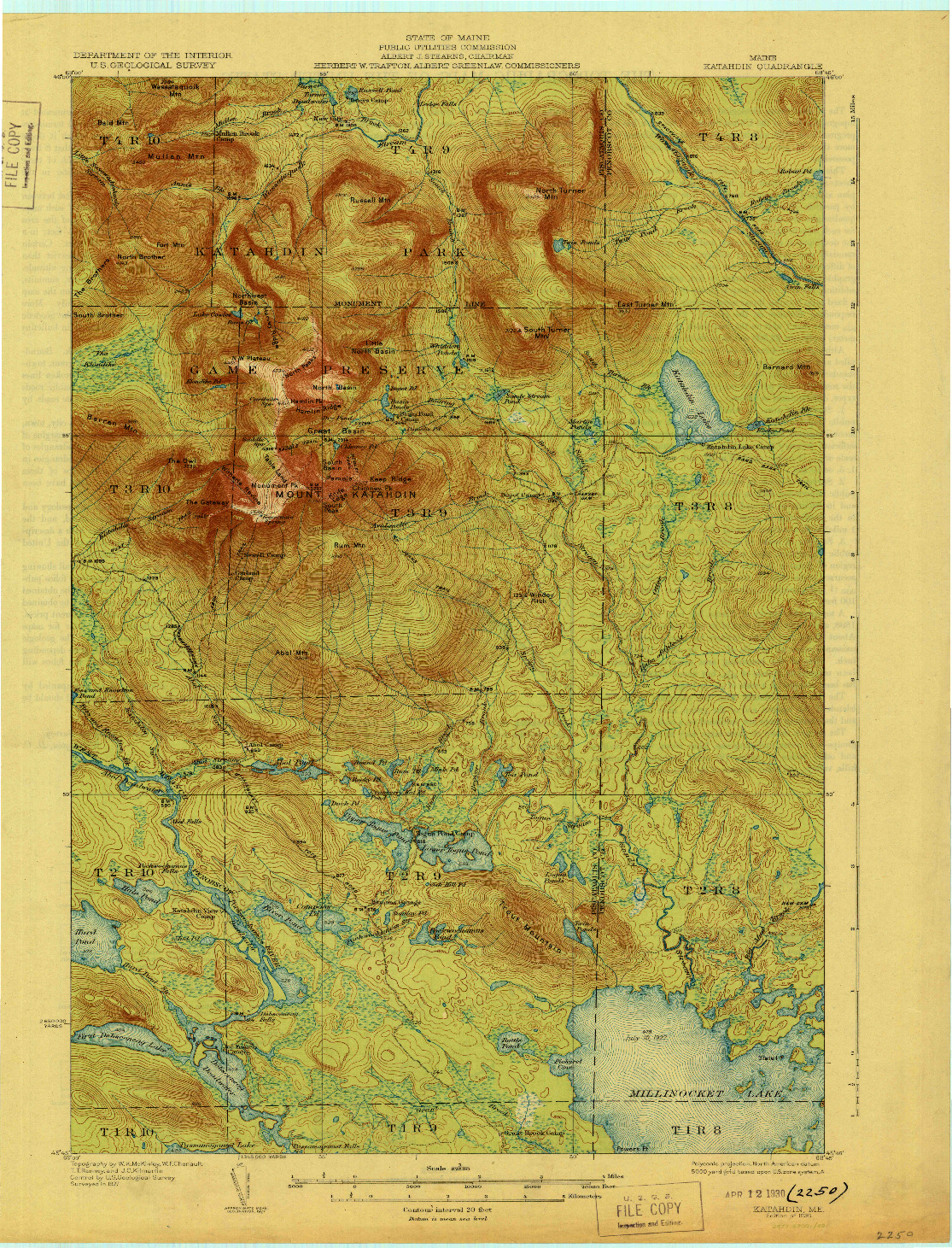 USGS 1:62500-SCALE QUADRANGLE FOR KATAHDIN, ME 1930