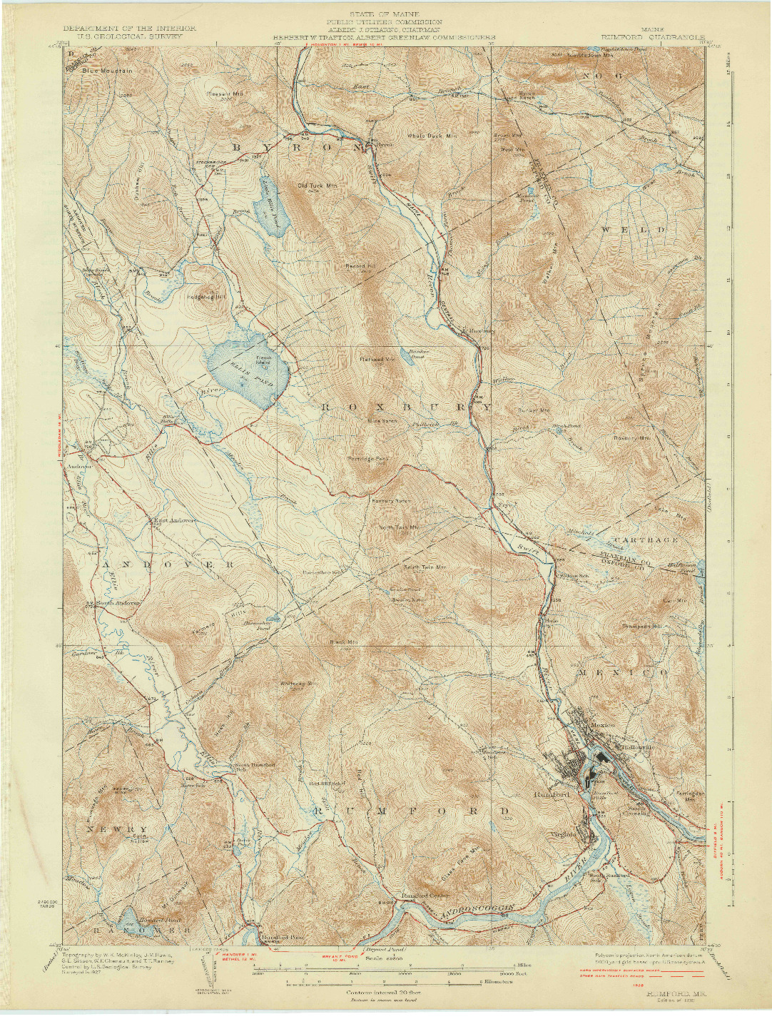 USGS 1:62500-SCALE QUADRANGLE FOR RUMFORD, ME 1930