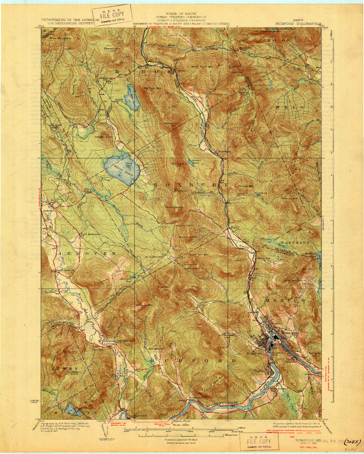 USGS 1:62500-SCALE QUADRANGLE FOR RUMFORD, ME 1930