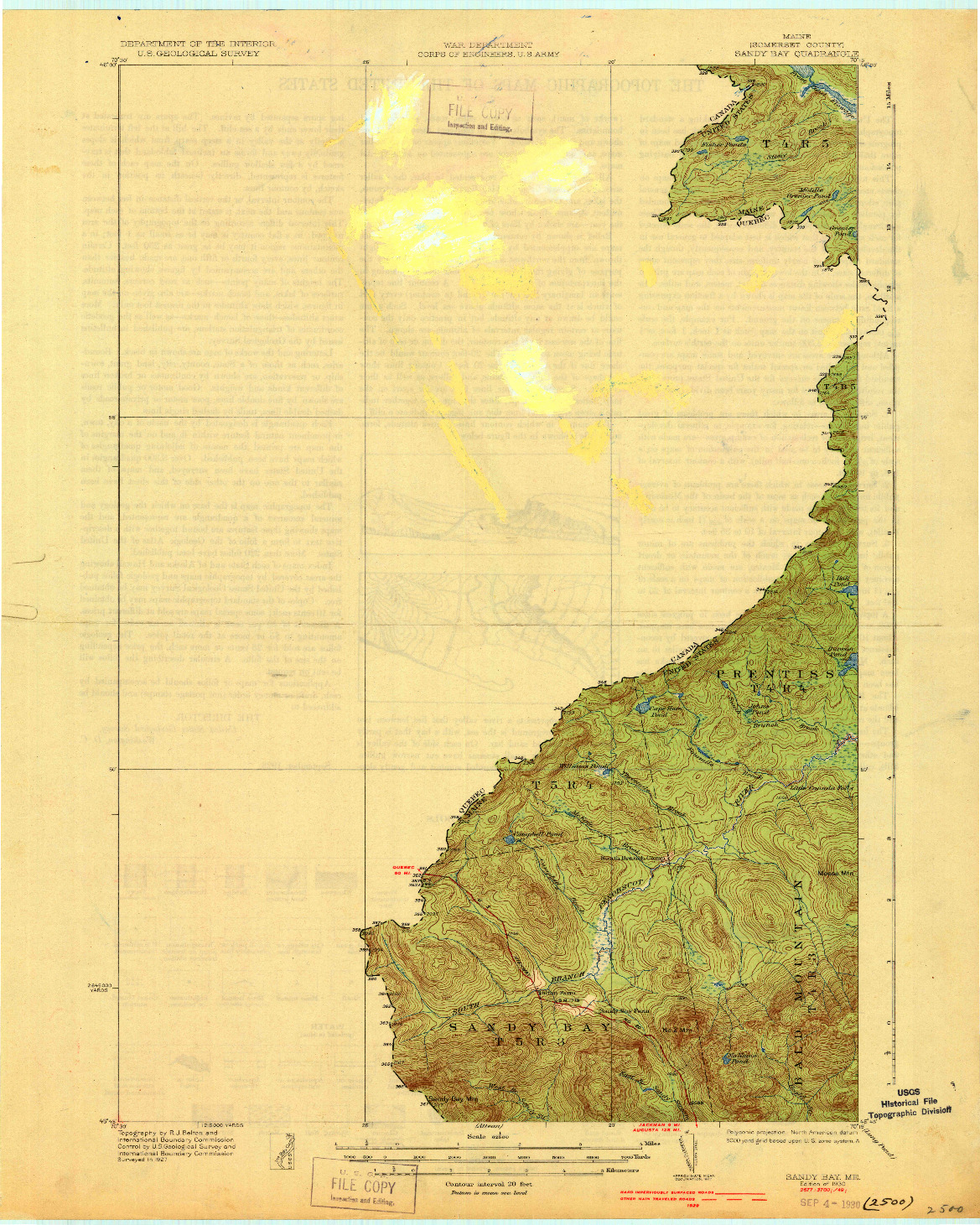 USGS 1:62500-SCALE QUADRANGLE FOR SANDY BAY, ME 1930