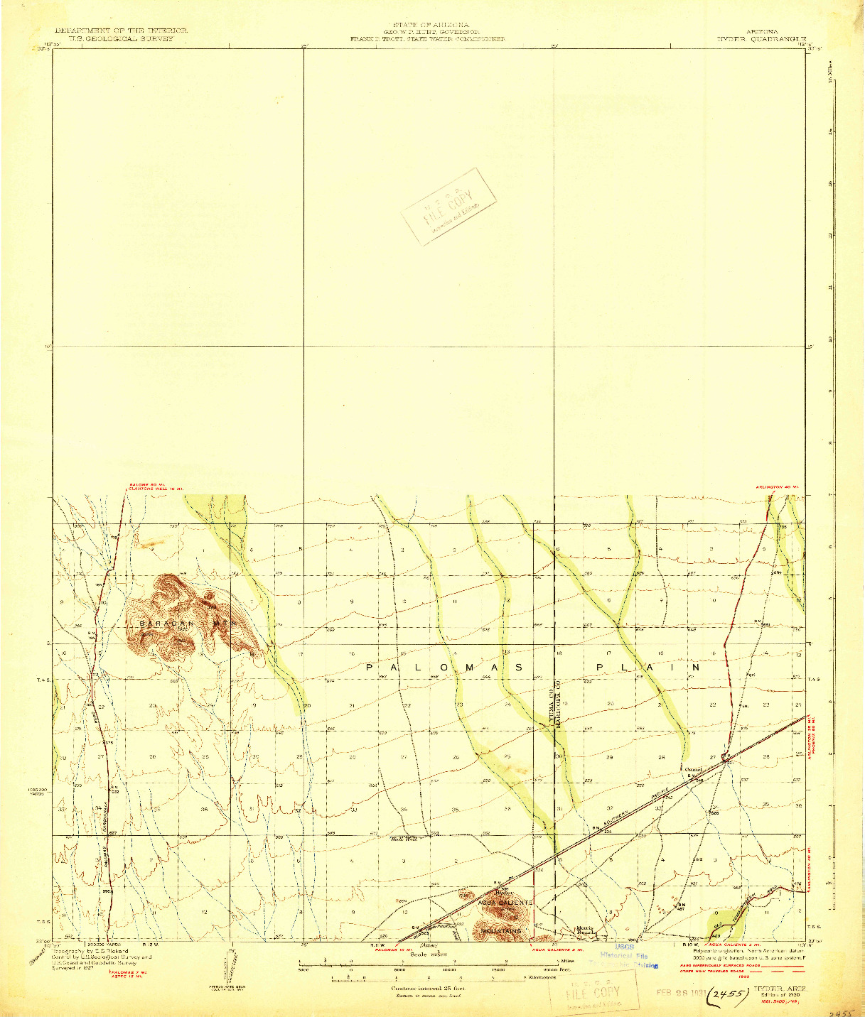 USGS 1:62500-SCALE QUADRANGLE FOR HYDER, AZ 1930