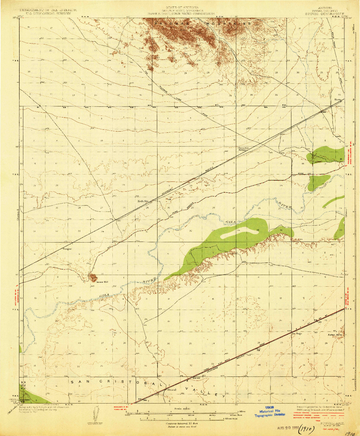 USGS 1:62500-SCALE QUADRANGLE FOR STOVAL, AZ 1930