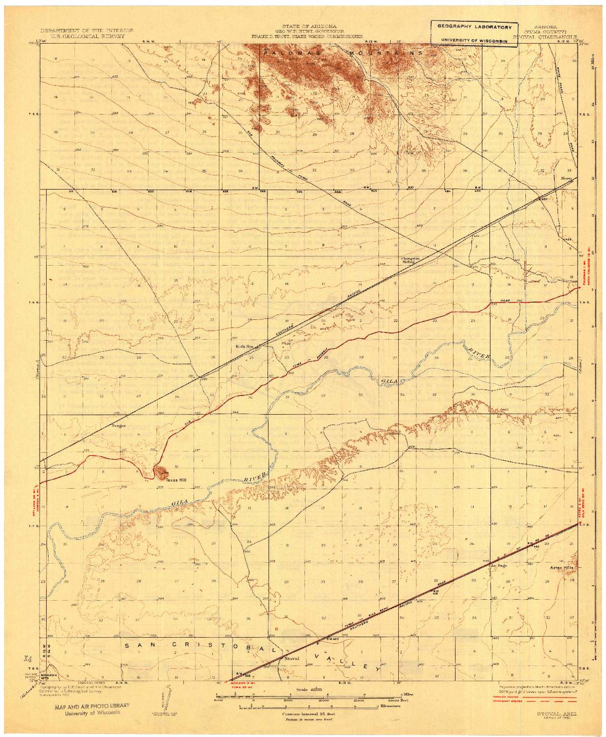 USGS 1:62500-SCALE QUADRANGLE FOR STOVAL, AZ 1930