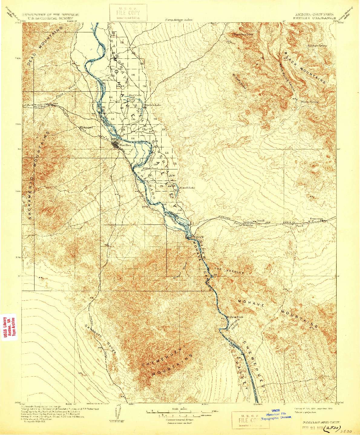 USGS 1:125000-SCALE QUADRANGLE FOR NEEDLES, AZ 1904