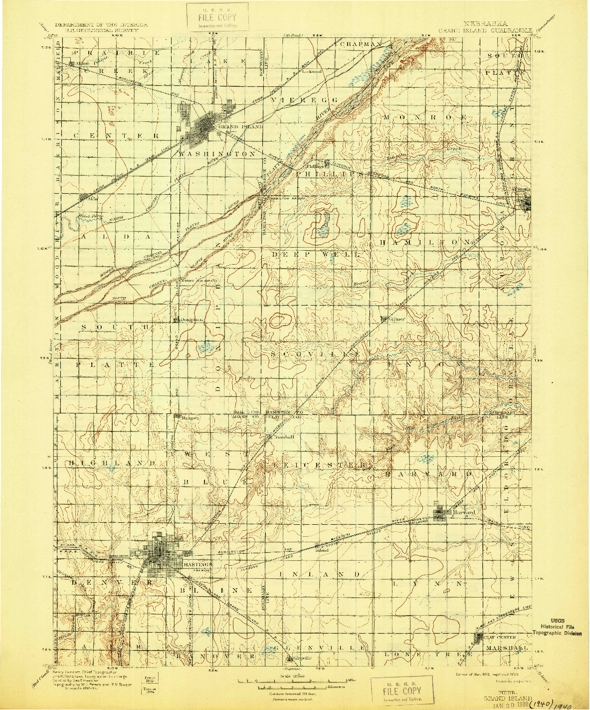 USGS 1:125000-SCALE QUADRANGLE FOR GRAND ISLAND, NE 1898