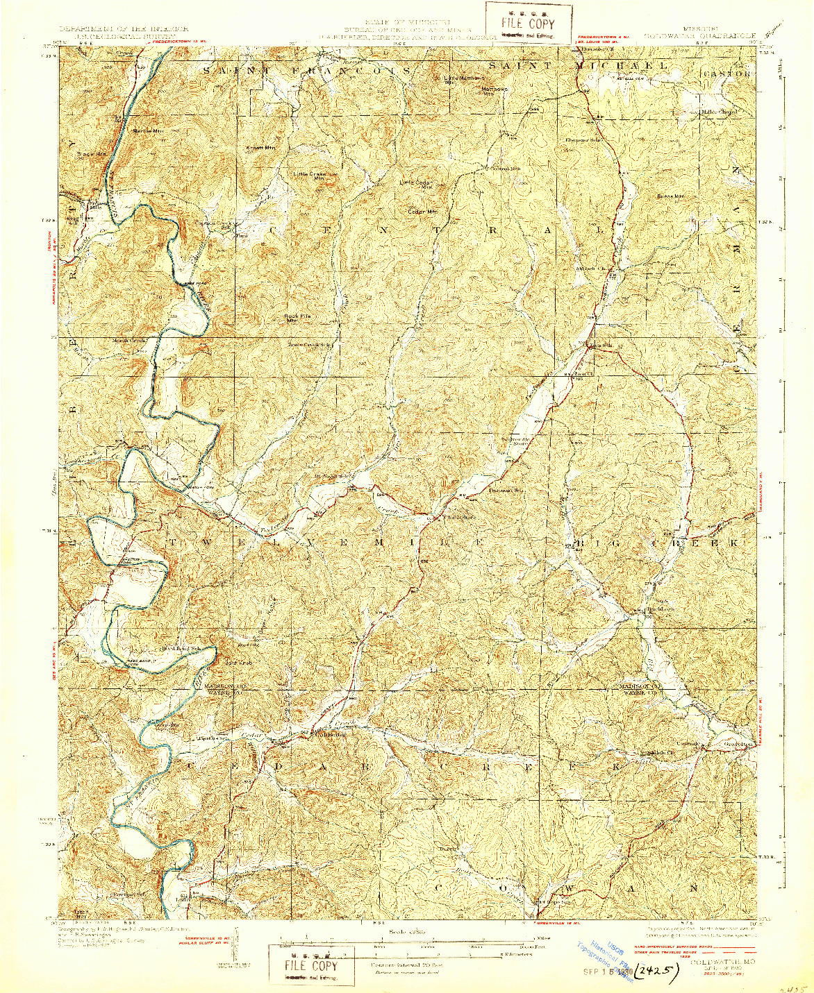 USGS 1:62500-SCALE QUADRANGLE FOR COLDWATER, MO 1930