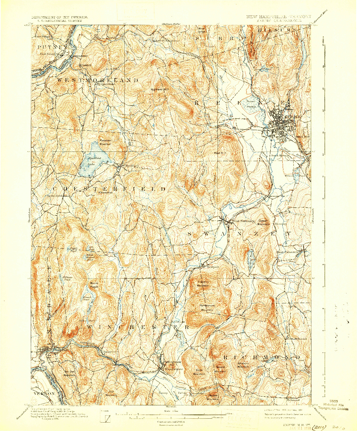 USGS 1:62500-SCALE QUADRANGLE FOR KEENE, NH 1898