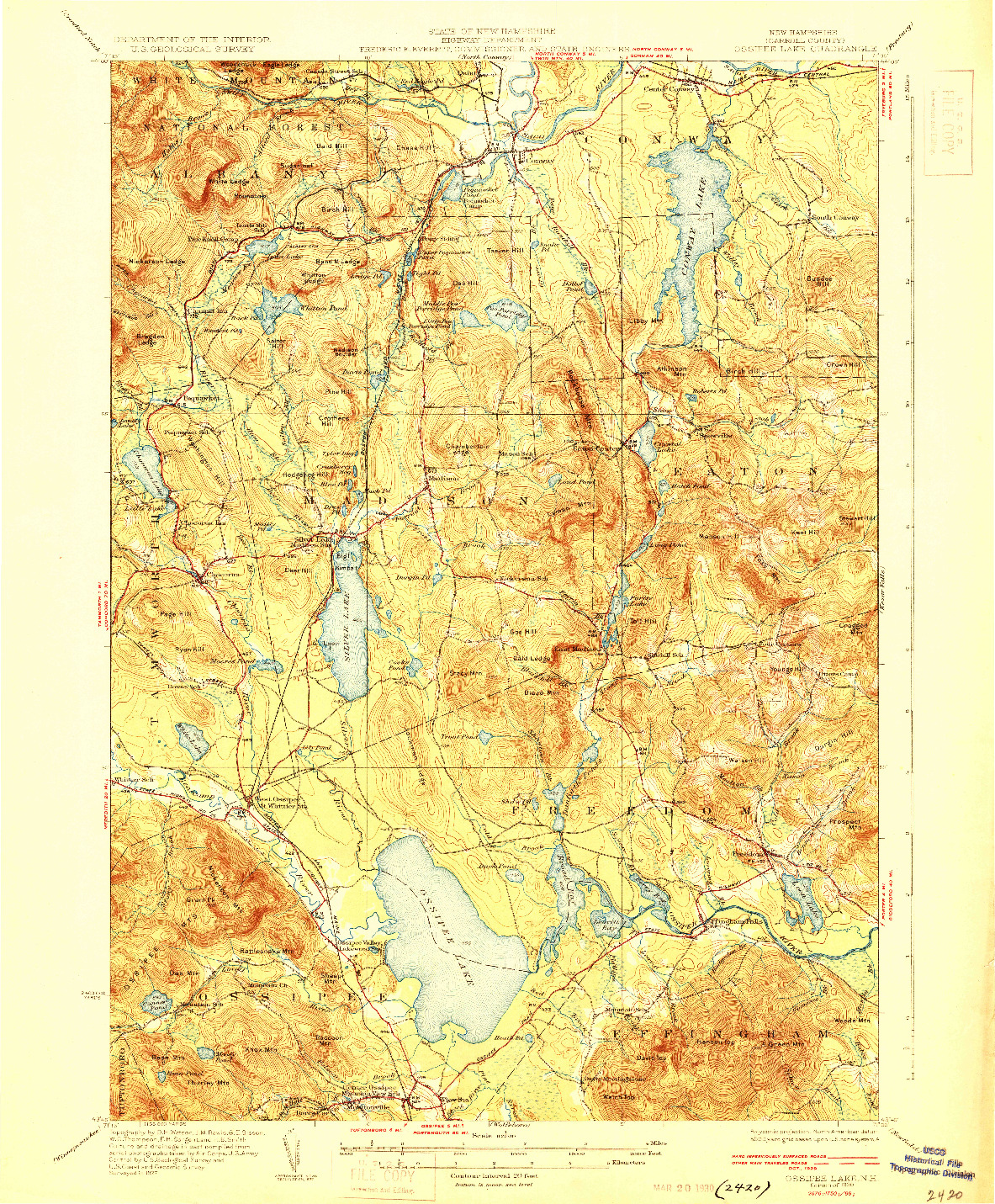 USGS 1:62500-SCALE QUADRANGLE FOR OSSIPEE LAKE, NH 1930