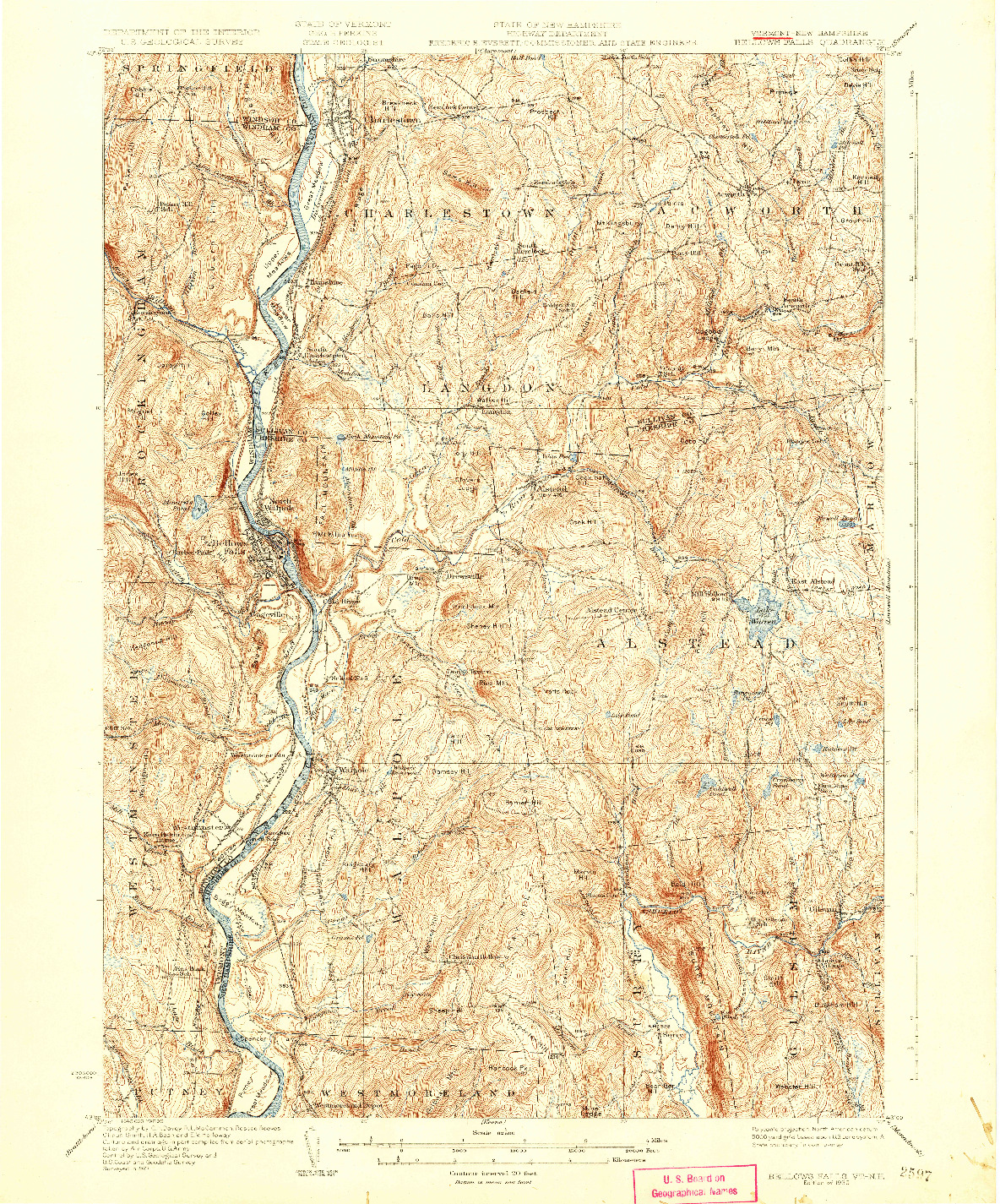 USGS 1:62500-SCALE QUADRANGLE FOR BELLOWS FALLS, VT 1930