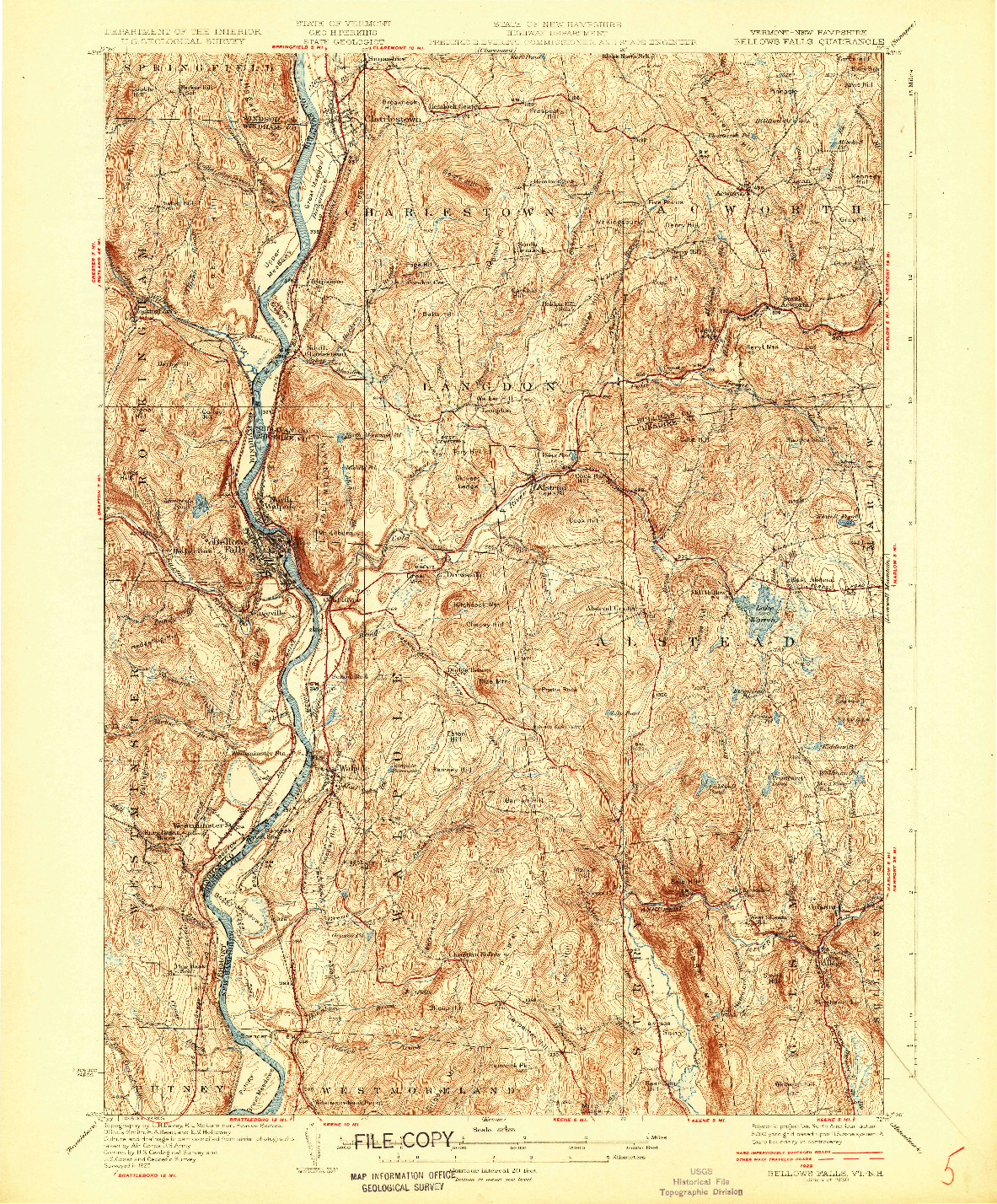 USGS 1:62500-SCALE QUADRANGLE FOR BELLOWS FALLS, VT 1930