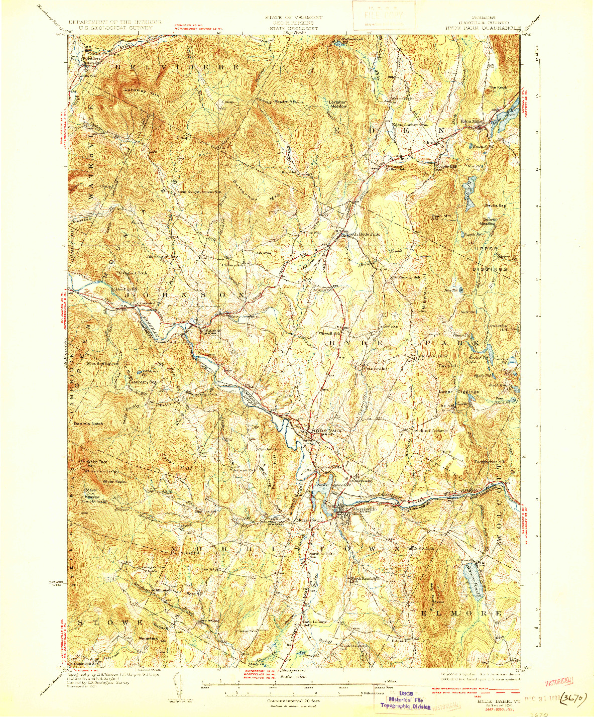 USGS 1:62500-SCALE QUADRANGLE FOR HYDE PARK, VT 1930