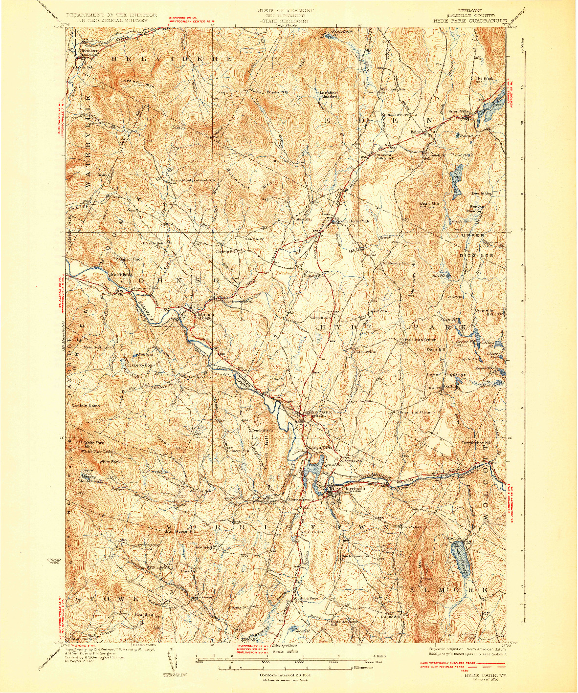 USGS 1:62500-SCALE QUADRANGLE FOR HYDE PARK, VT 1930