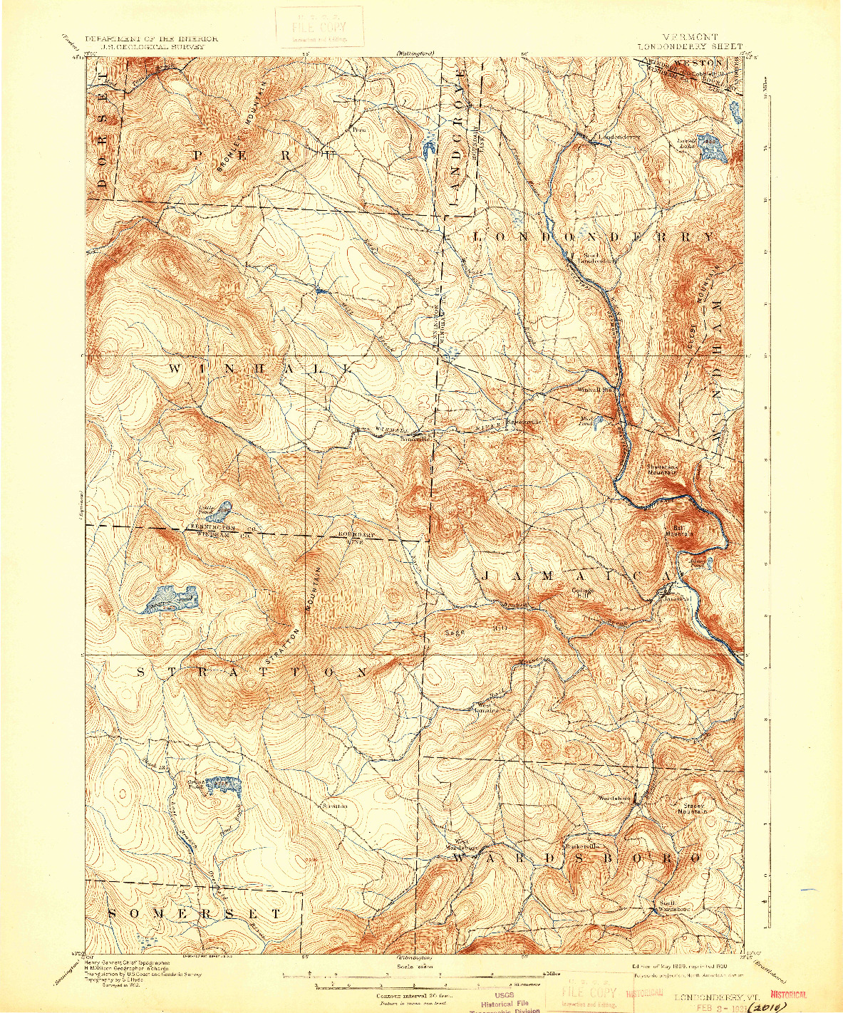 USGS 1:62500-SCALE QUADRANGLE FOR LONDONDERRY, VT 1899