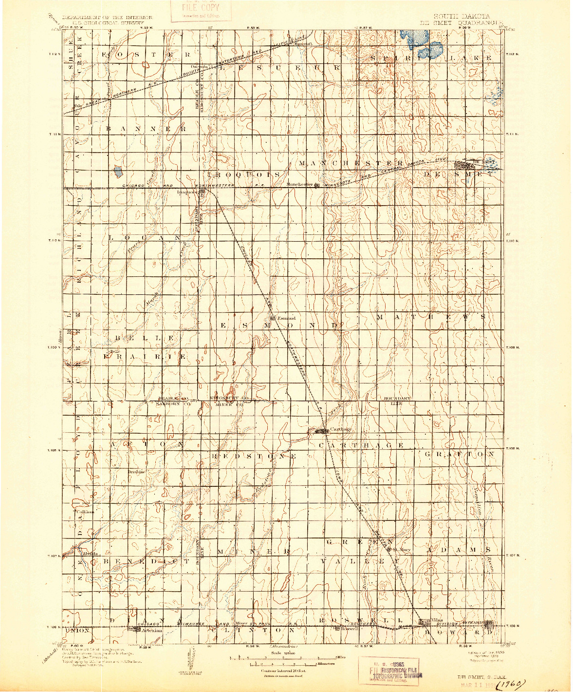 USGS 1:125000-SCALE QUADRANGLE FOR DE SMET, SD 1899