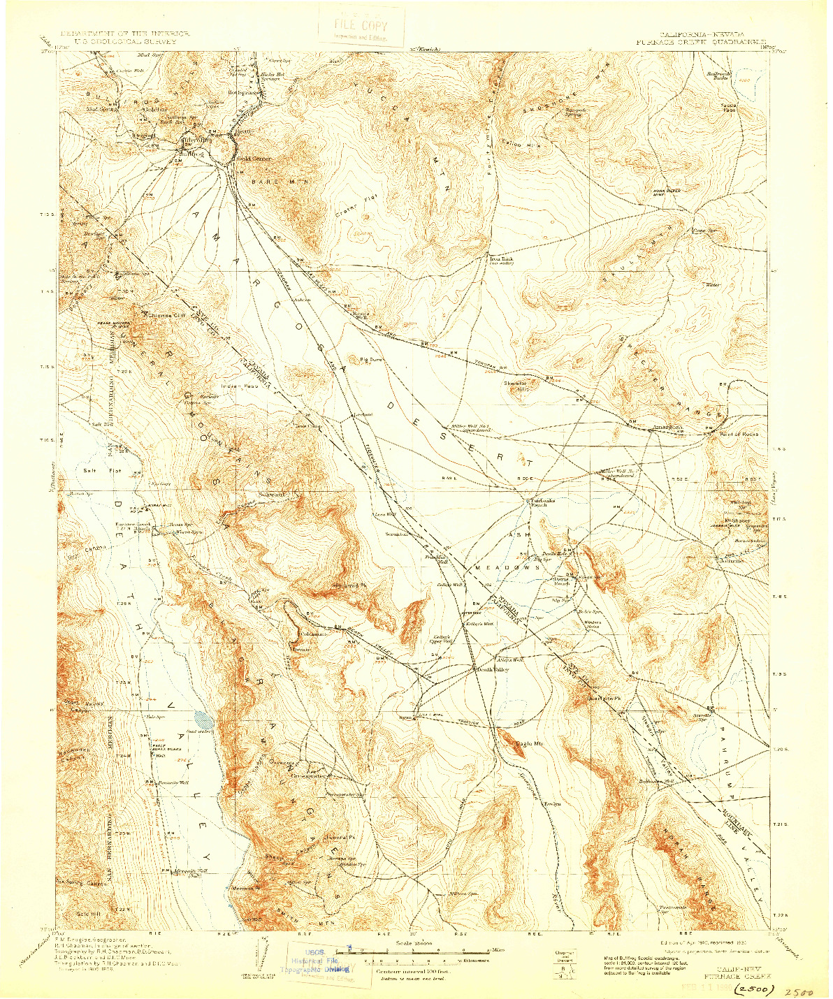 USGS 1:250000-SCALE QUADRANGLE FOR FURNACE CREEK, CA 1910