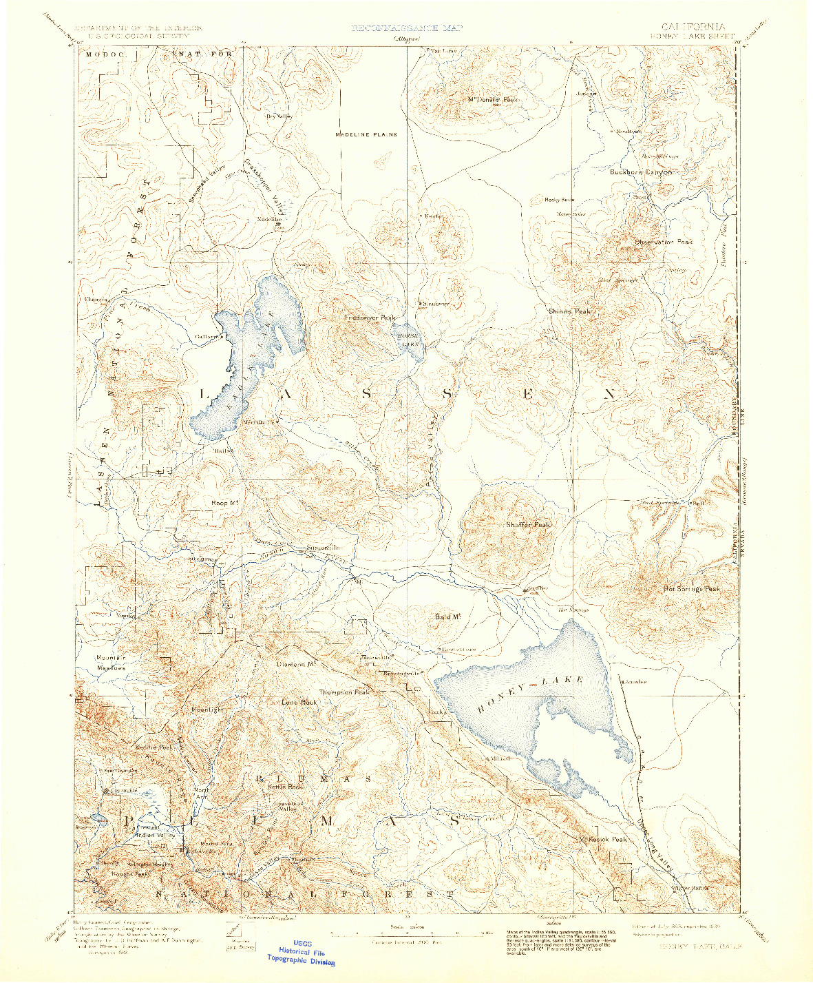 USGS 1:250000-SCALE QUADRANGLE FOR HONEY LAKE, CA 1893