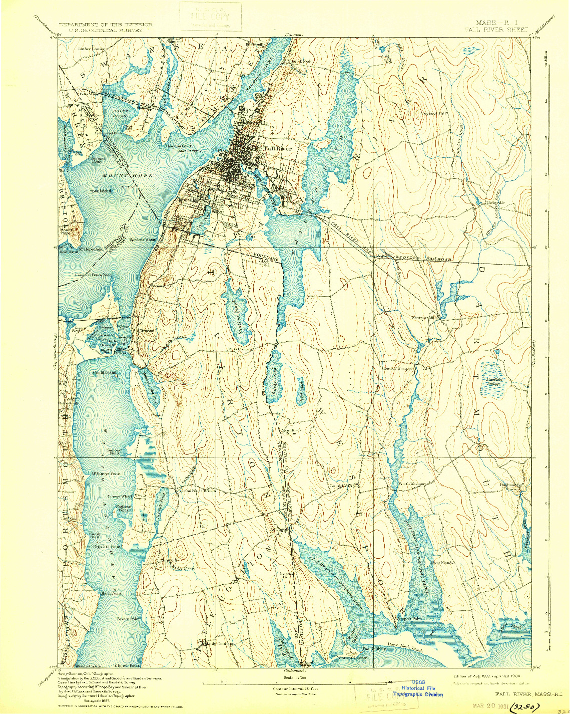 USGS 1:62500-SCALE QUADRANGLE FOR FALL RIVER, MA 1893