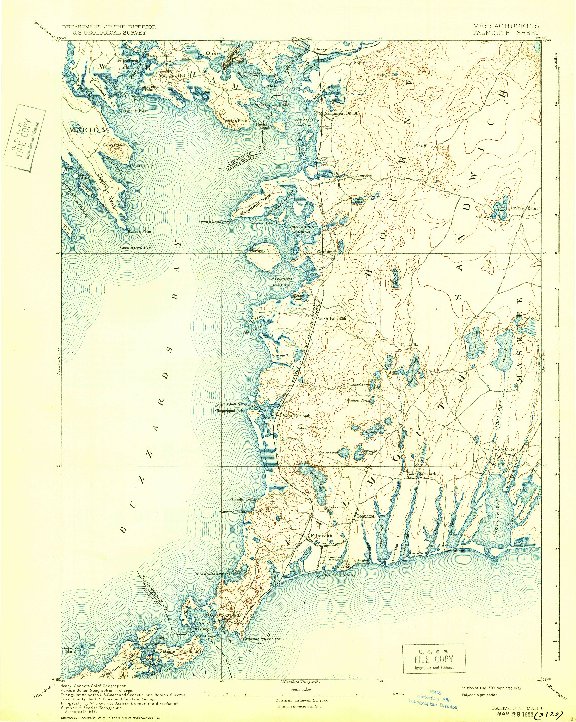 USGS 1:62500-SCALE QUADRANGLE FOR FALMOUTH, MA 1893