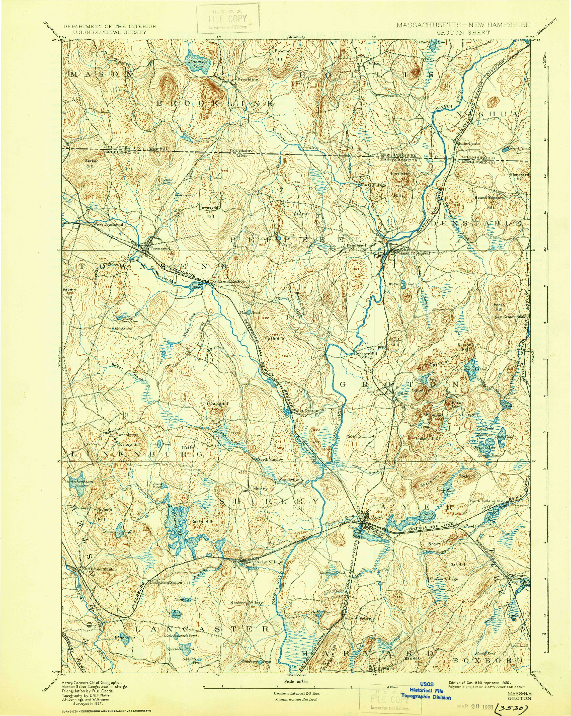 USGS 1:62500-SCALE QUADRANGLE FOR GROTON, MA 1893