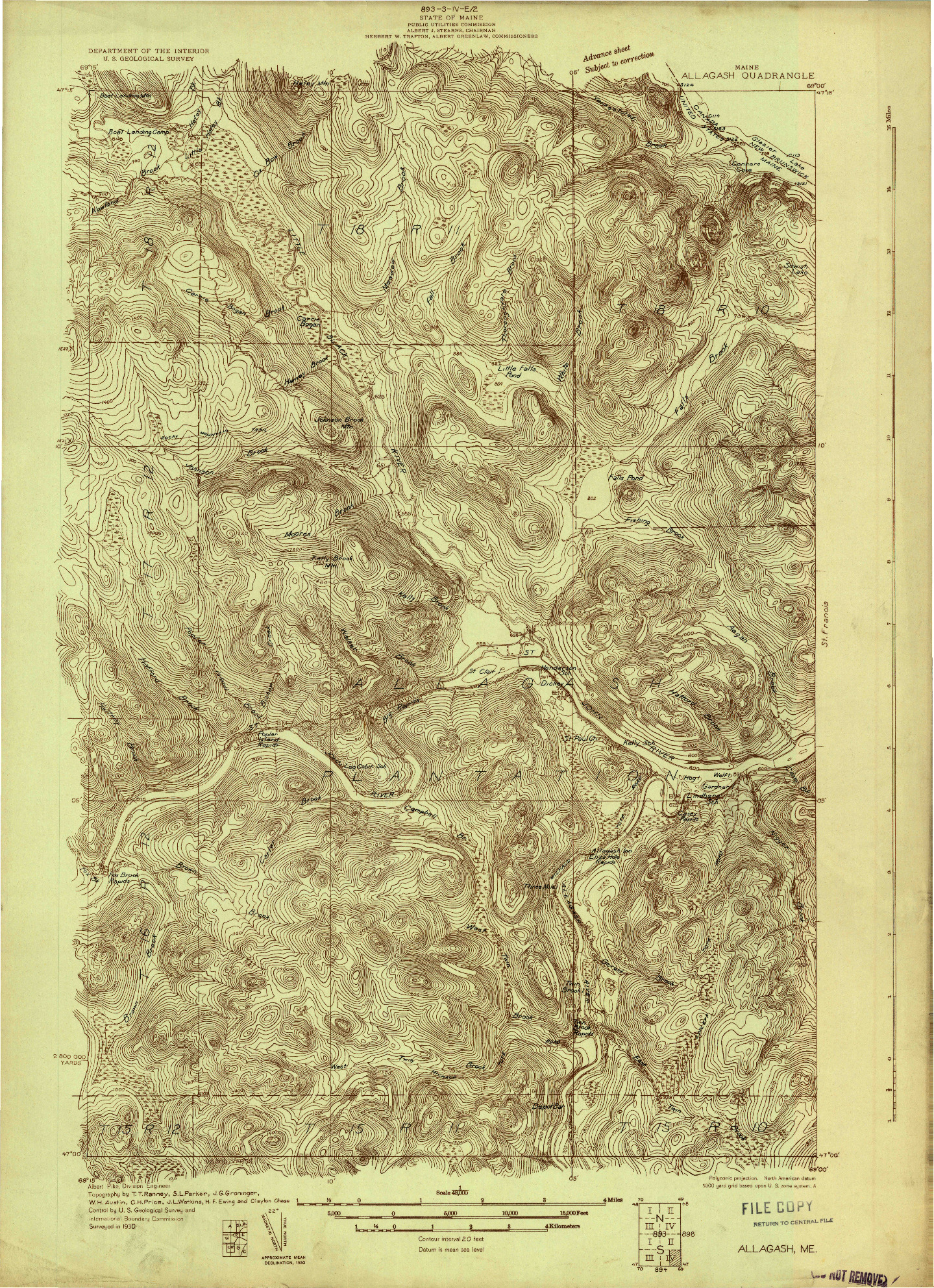 USGS 1:48000-SCALE QUADRANGLE FOR ALLAGASH, ME 1930