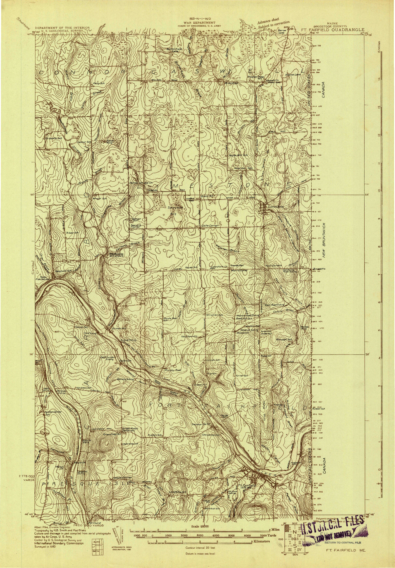 USGS 1:48000-SCALE QUADRANGLE FOR FORT FAIRFIELD, ME 1930