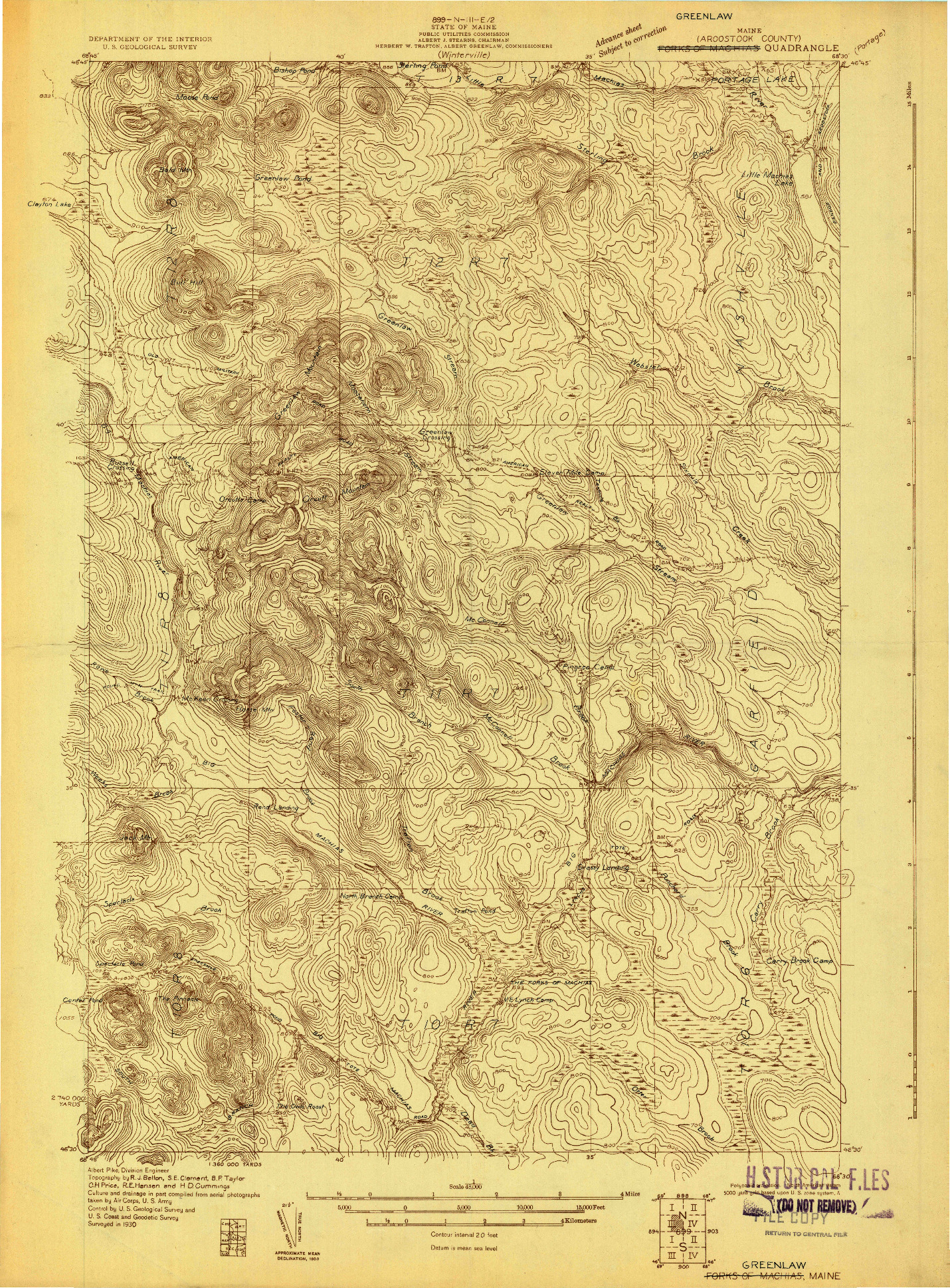 USGS 1:48000-SCALE QUADRANGLE FOR GREENLAW, ME 1930