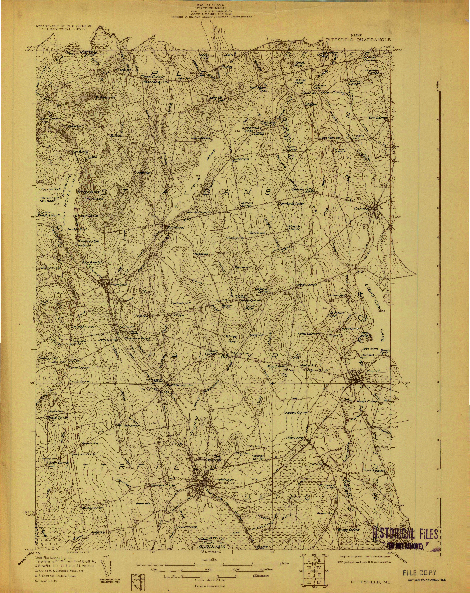 USGS 1:48000-SCALE QUADRANGLE FOR PITTSFIELD, ME 1930
