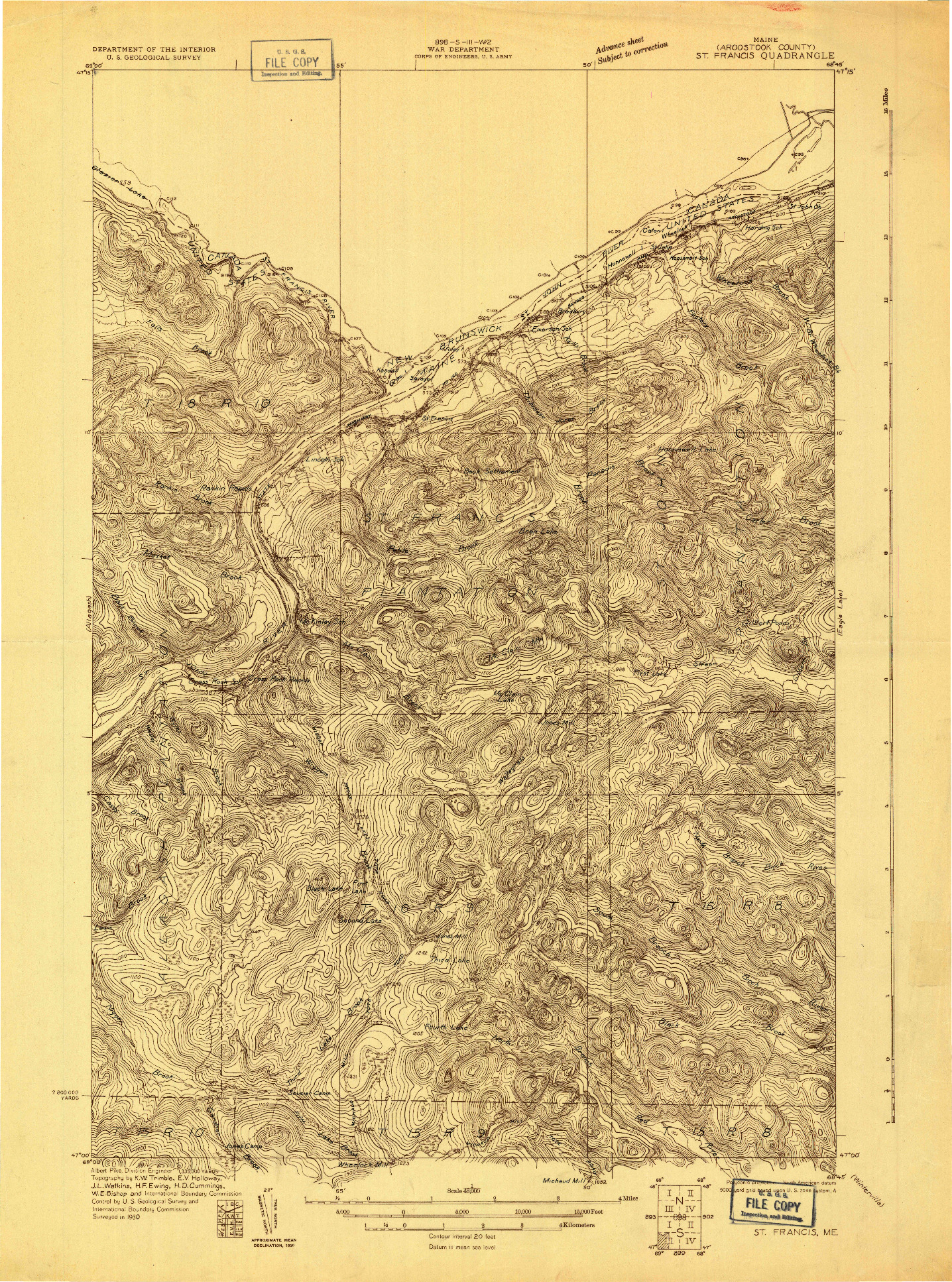 USGS 1:48000-SCALE QUADRANGLE FOR ST FRANCIS, ME 1930