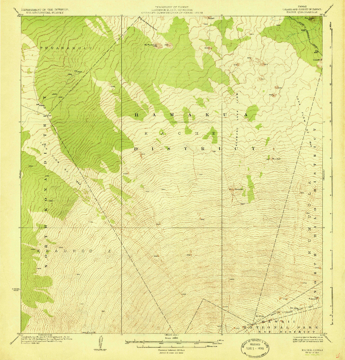 USGS 1:62500-SCALE QUADRANGLE FOR KAOHE, HI 1930