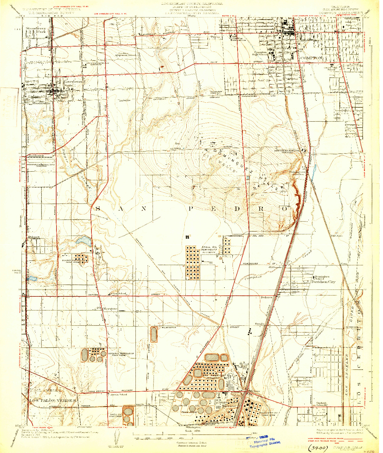 USGS 1:24000-SCALE QUADRANGLE FOR COMPTON, CA 1930